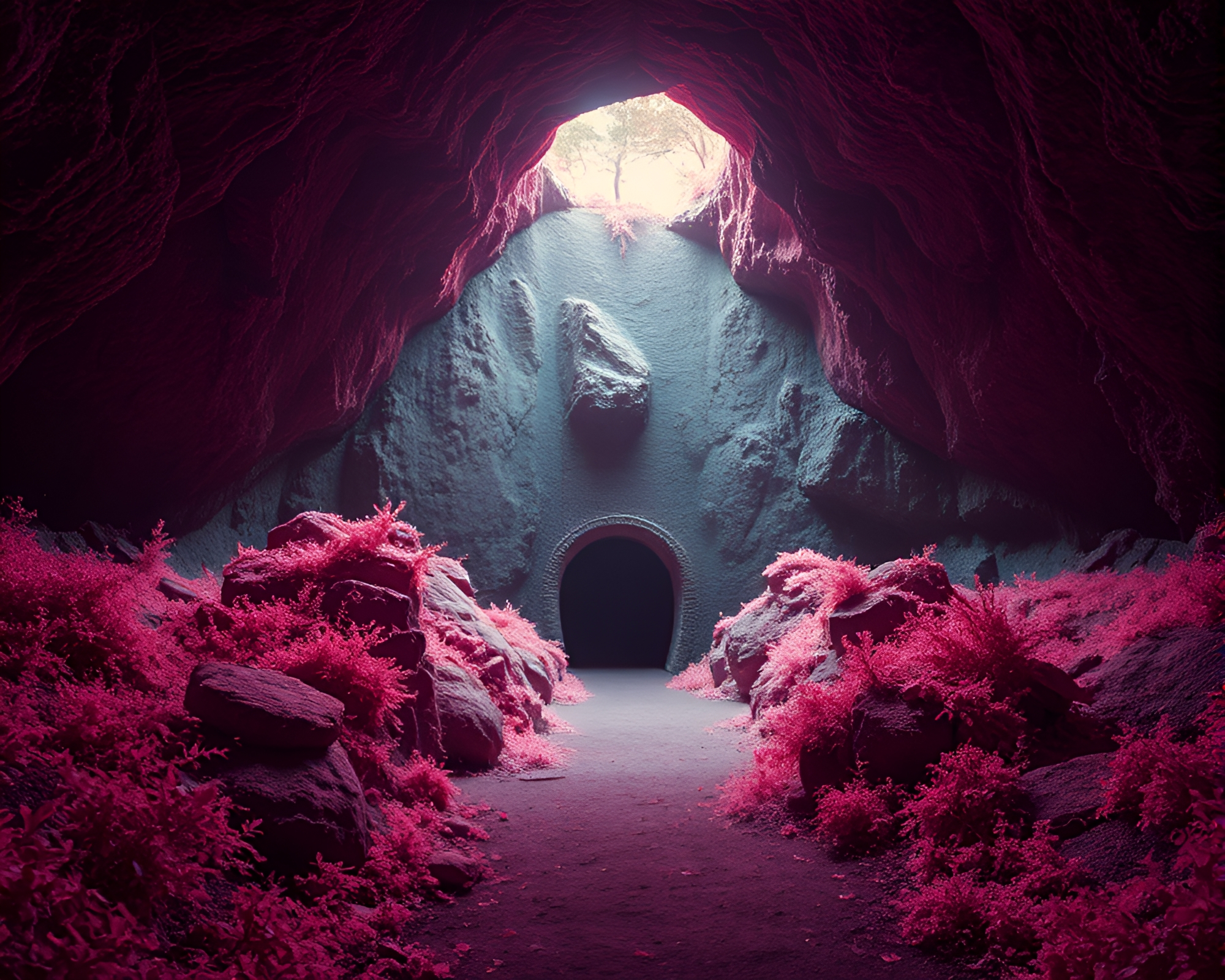 Underground Bunker Illuminated by God Rays – free AI stock image
