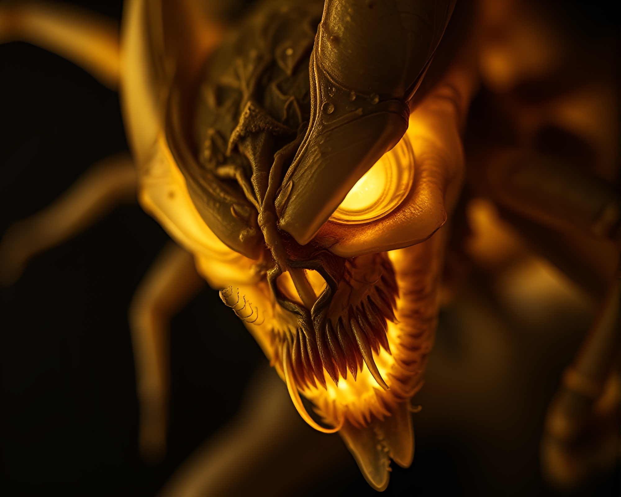 Glowing Sepia Banshee Detail in Macro Composition – free AI stock image