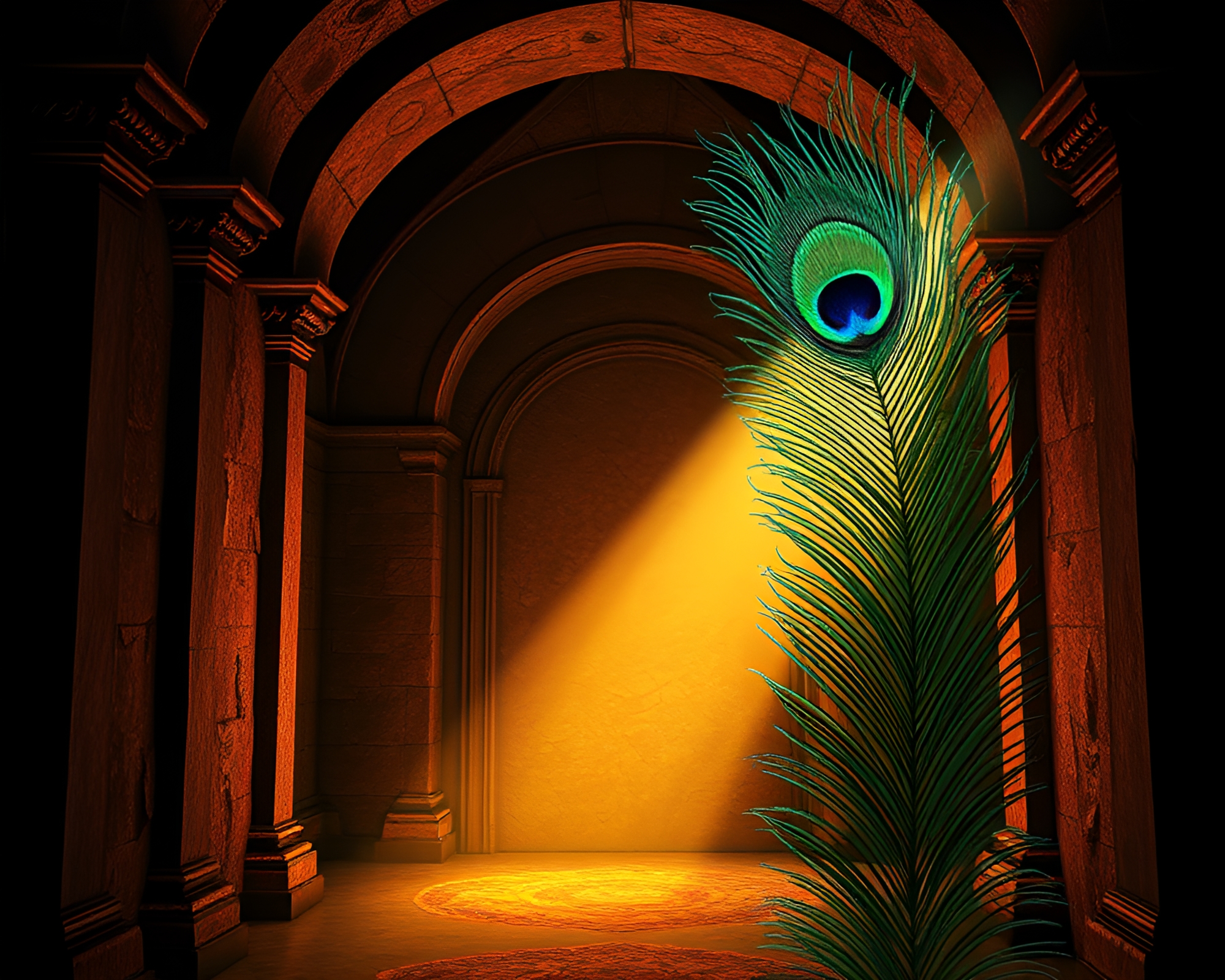 Intricate Peacock Feather Architectural Rendering – free AI stock image
