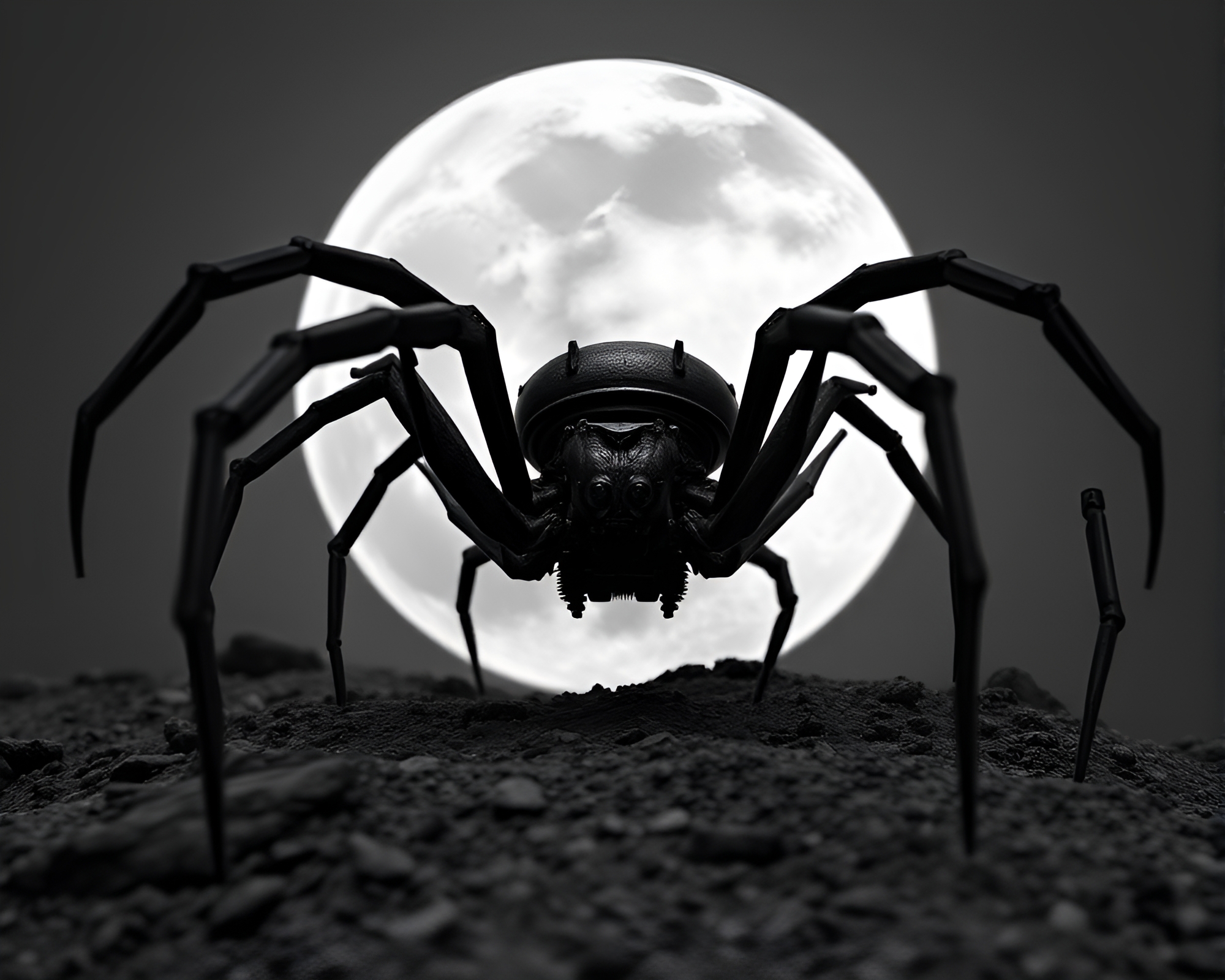 Mechanical Spider on Lunar Landscape: Hyper-Realistic Art – free AI stock image