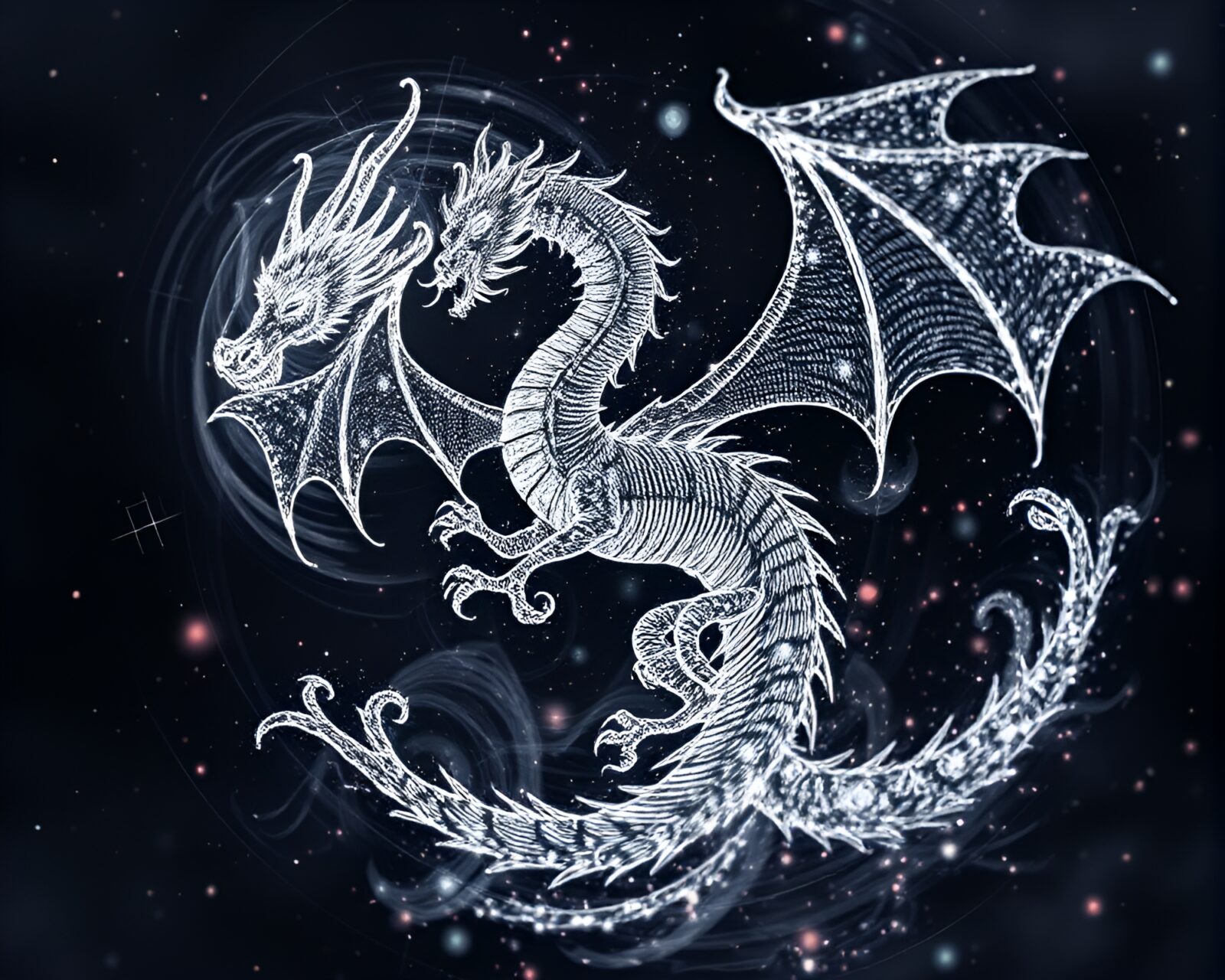 Mysterious underexposed dragon with swirling fingerprint patterns