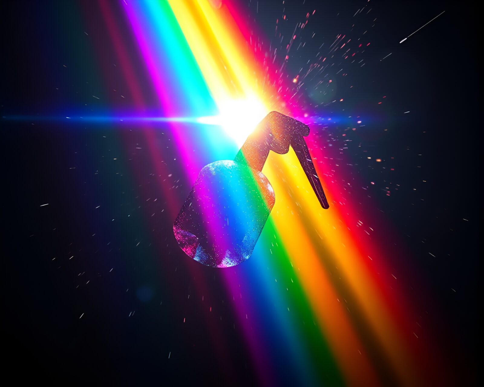 Vibrant rainbow colors surround explosive antimatter grenade in rim lighting