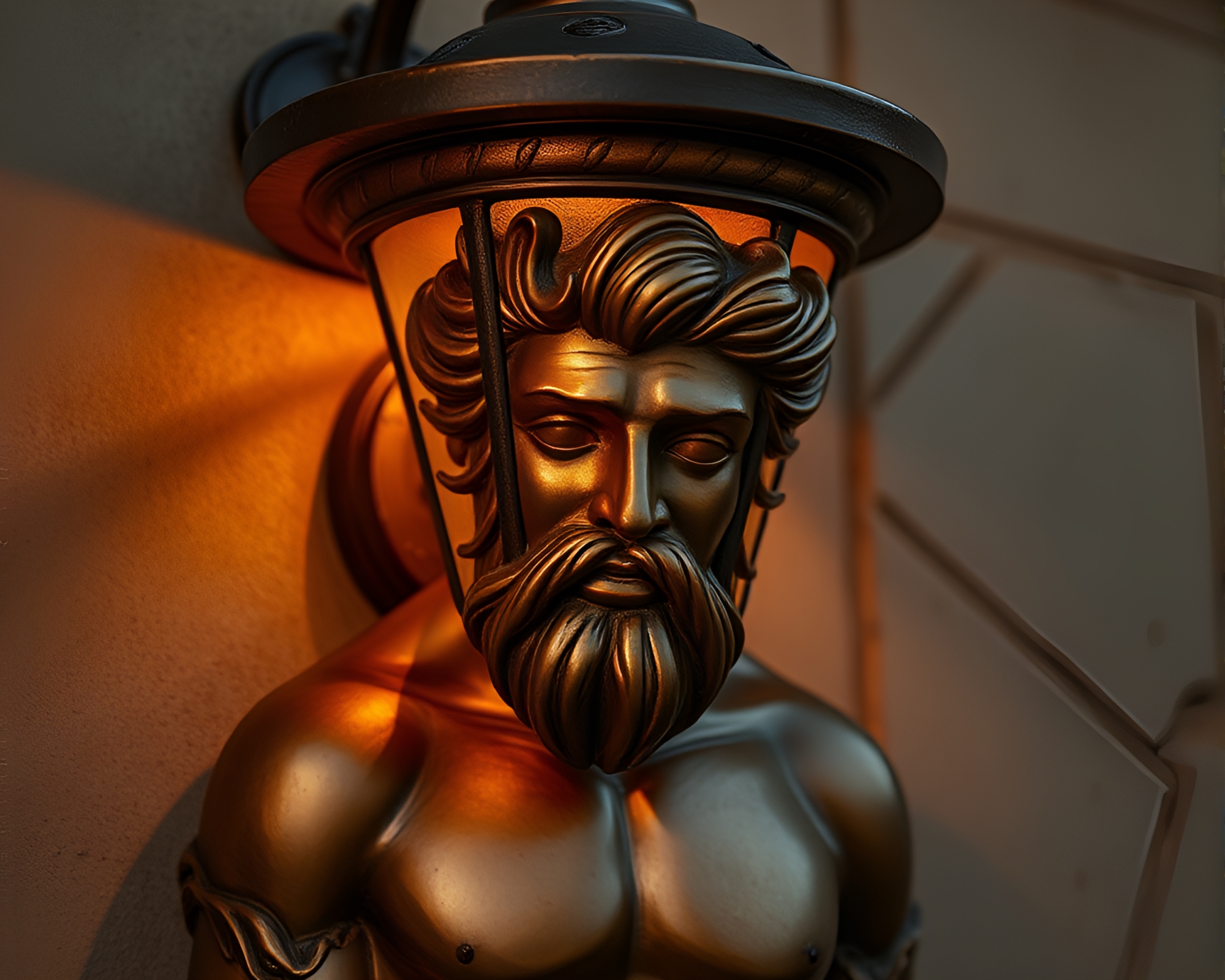 Bronze Patina Satyr Basking in Porchlight Warmth – free AI stock image