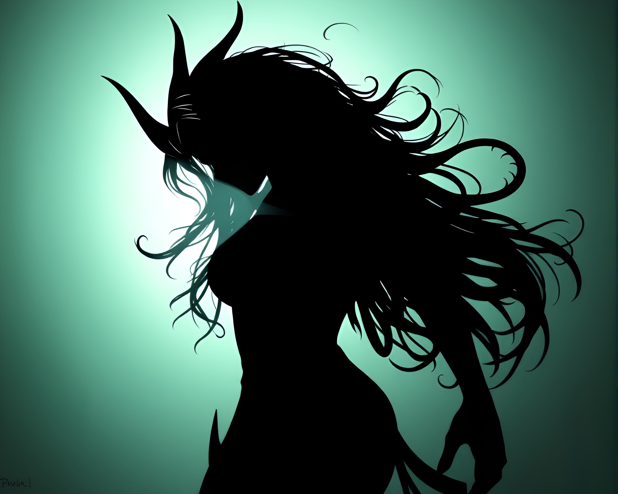 Mystical Siren Shadow Silhouette in Graphic Novel Style – free AI stock image