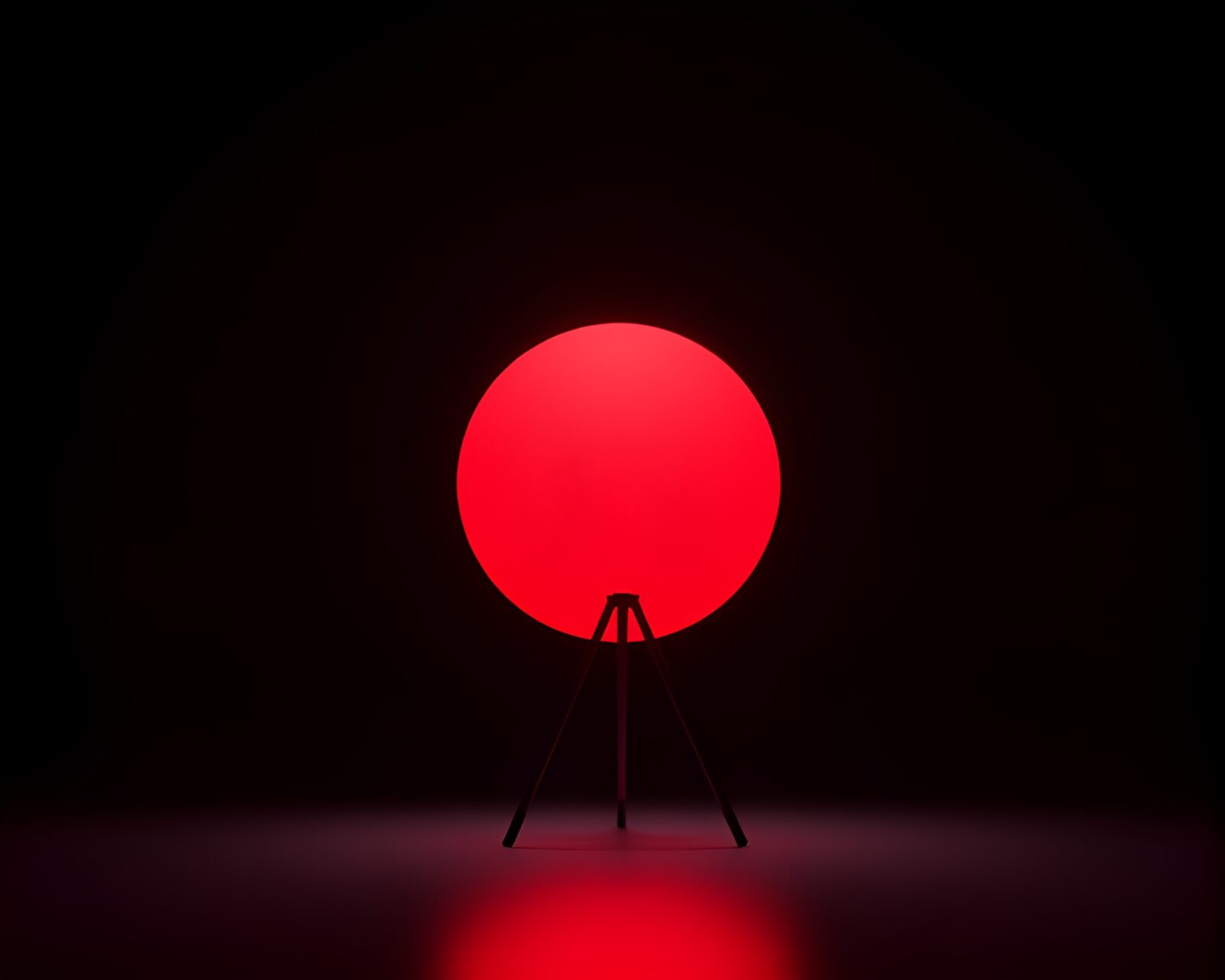High-poly 3D render depicting a ruby red telescope in expansive negative space