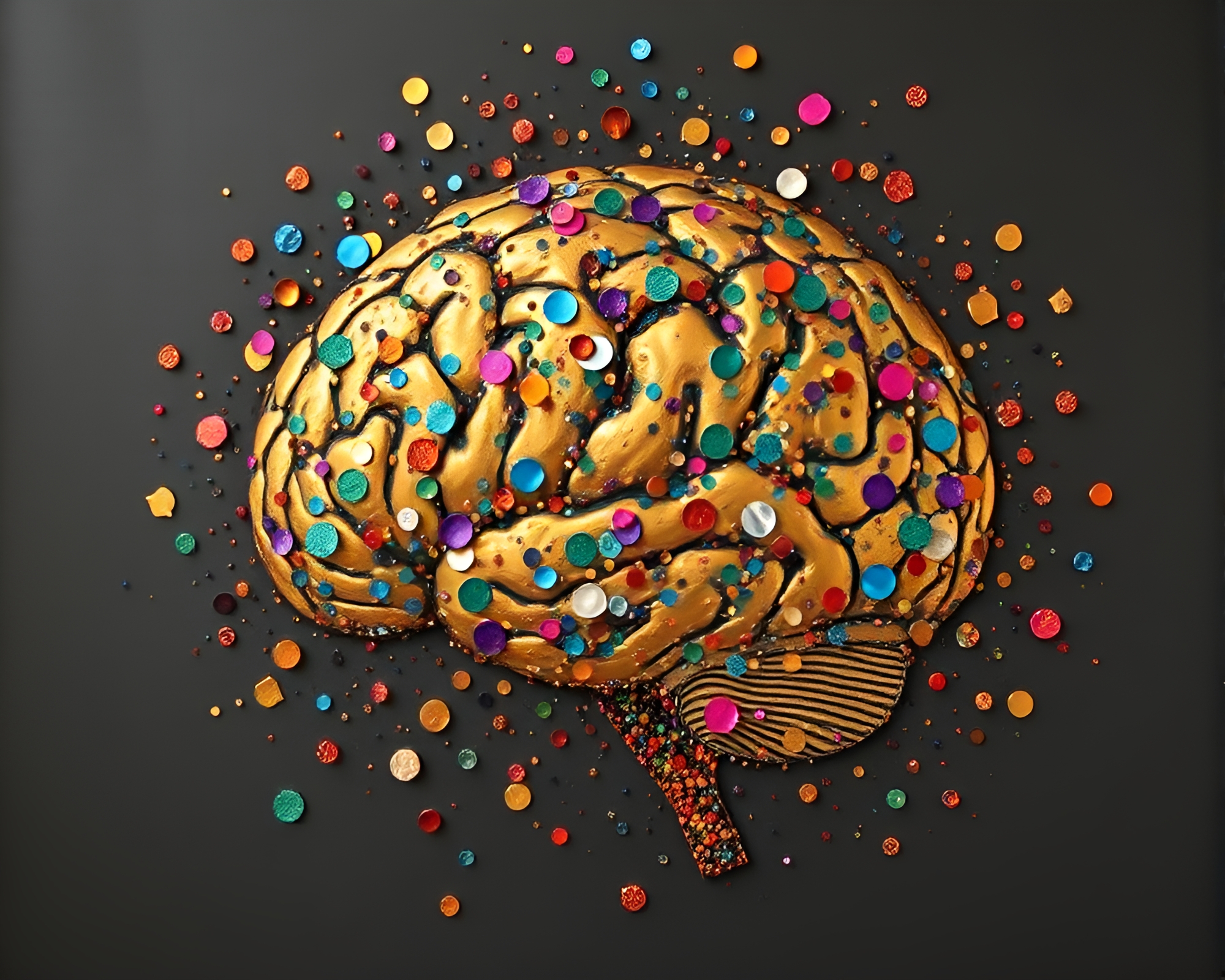Bronze Patina AI Brain: Confetti Stencil Art – free AI stock image
