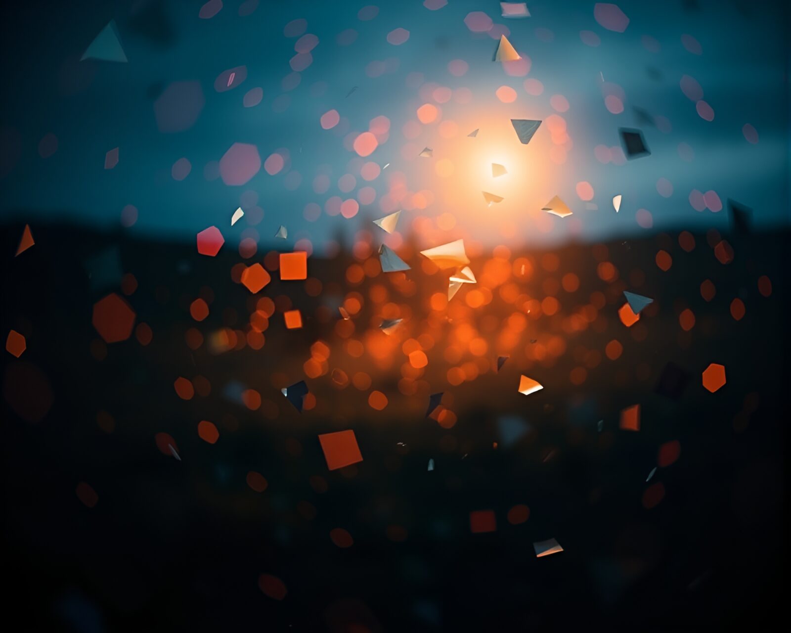 Kaleidoscopic shards in dark, soft lit geyser field scene