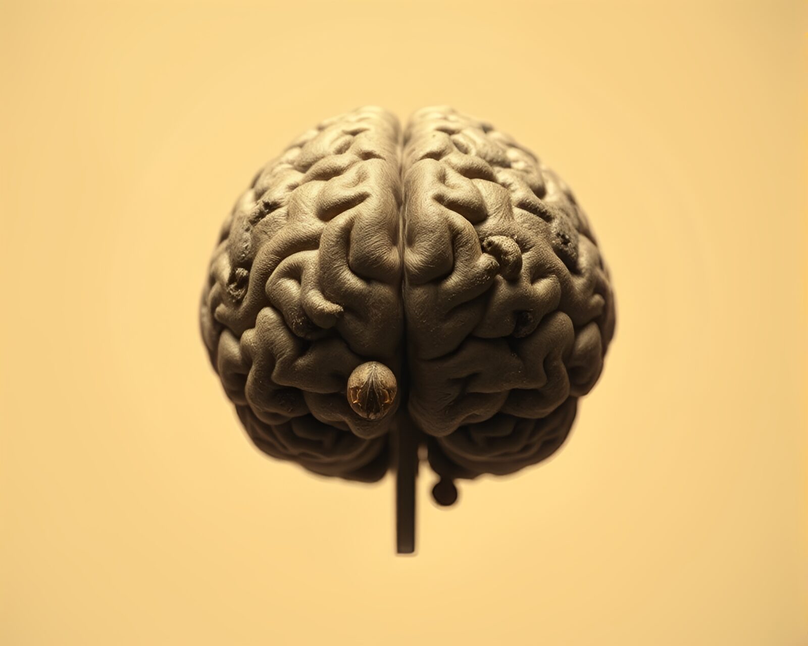 Studio shot of intricate AI brain in sepia tones