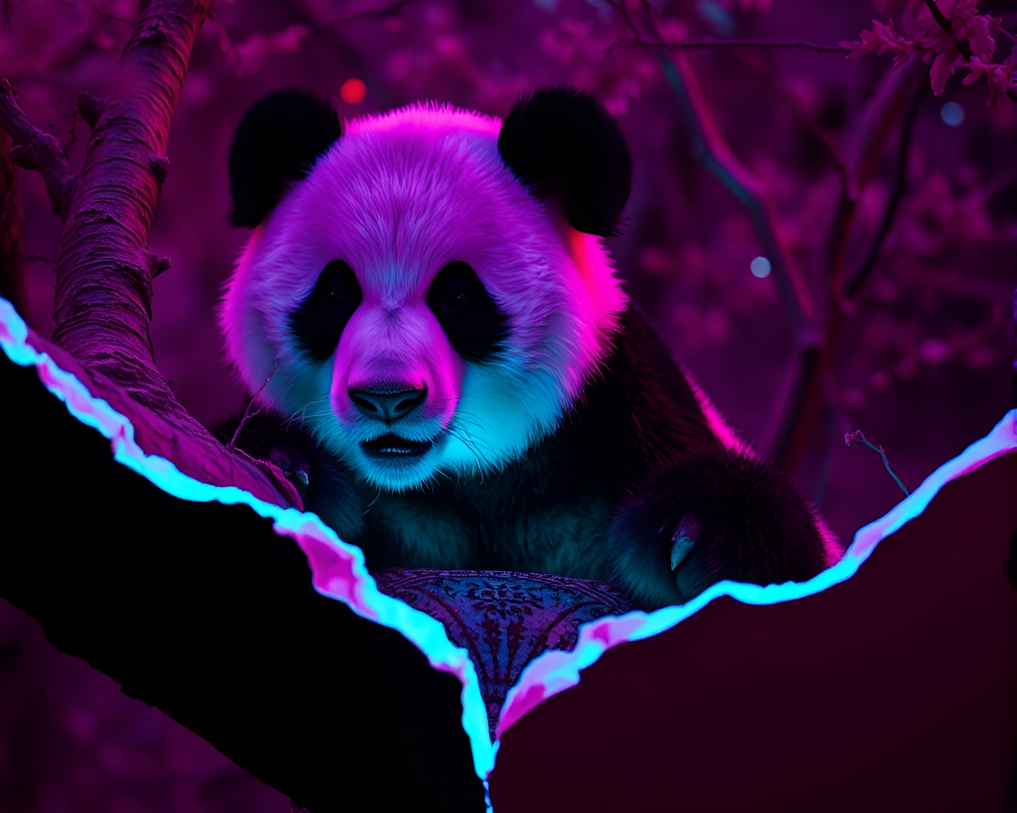 Bioluminescent Panda in Infrared with Torn Edges Compositions – free AI stock image