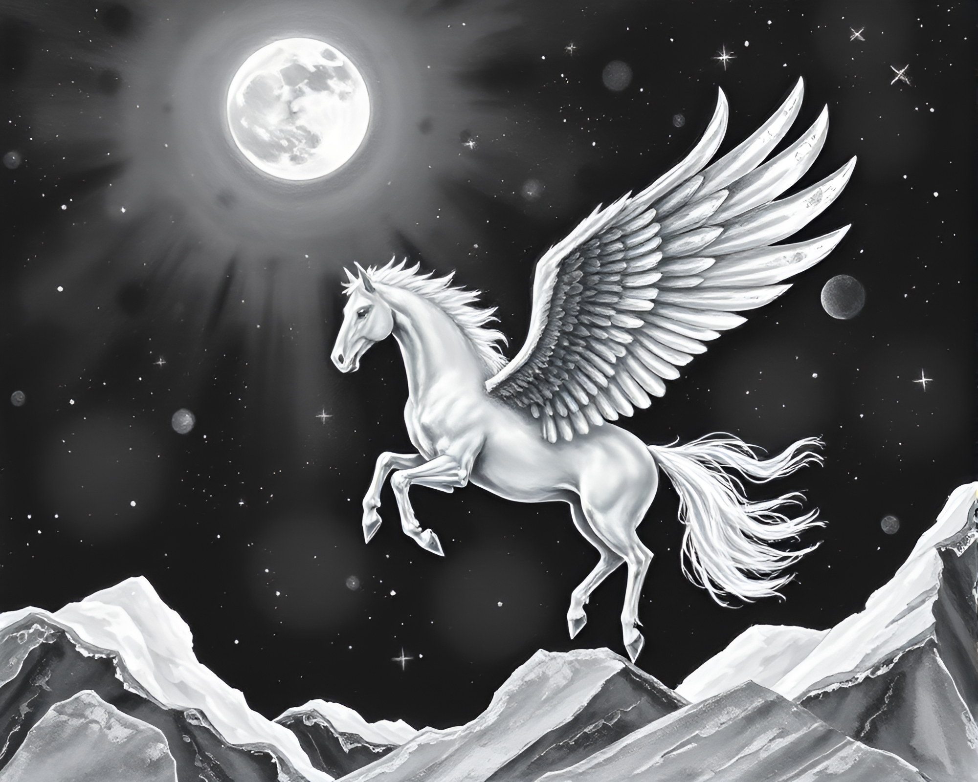 Moonlit Pegasus Amidst Ice Crystal Compositions – free AI stock image