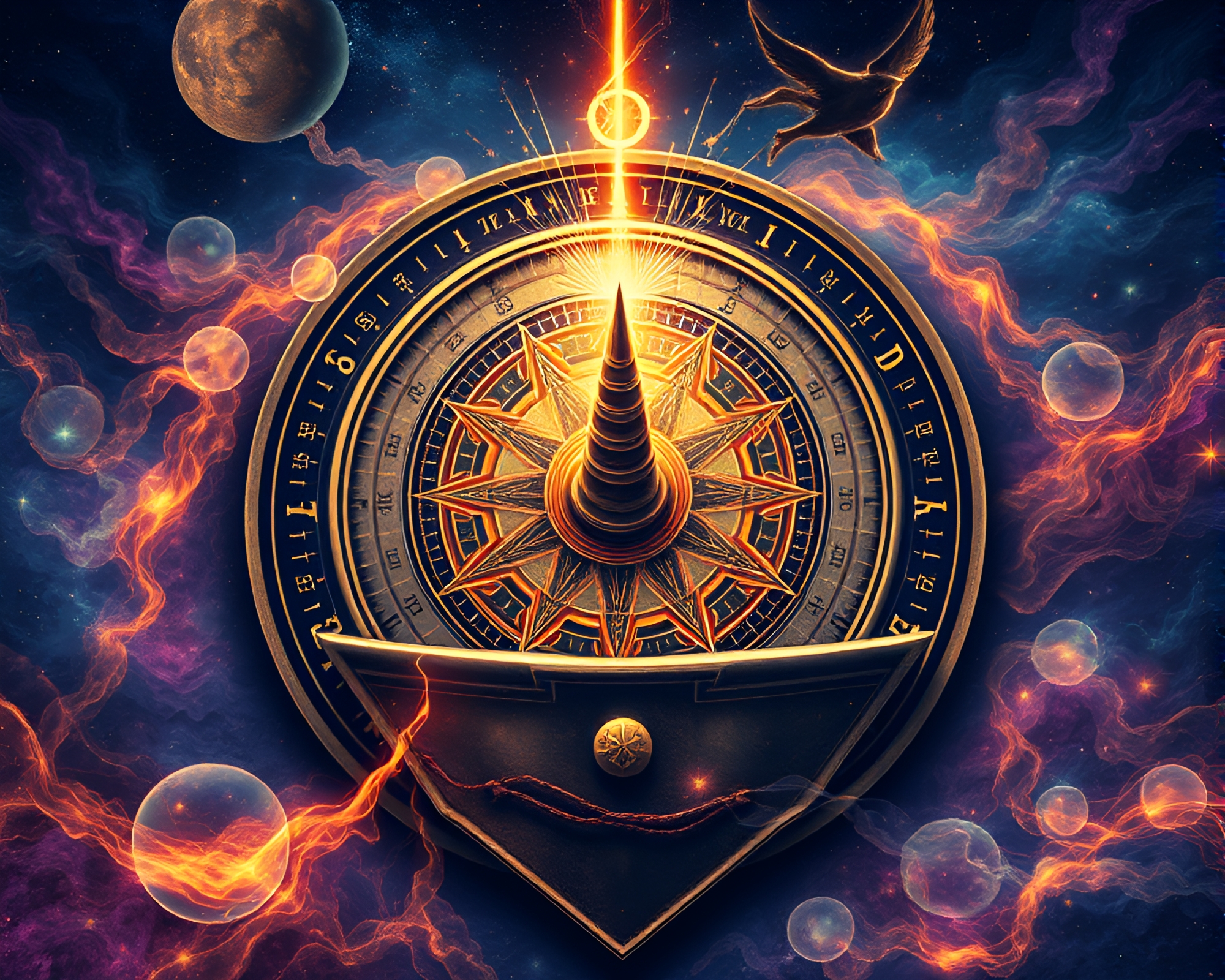 Sorcery Aura Glow in Pointillism Pocket Sundial Vortex Twist – free AI stock image