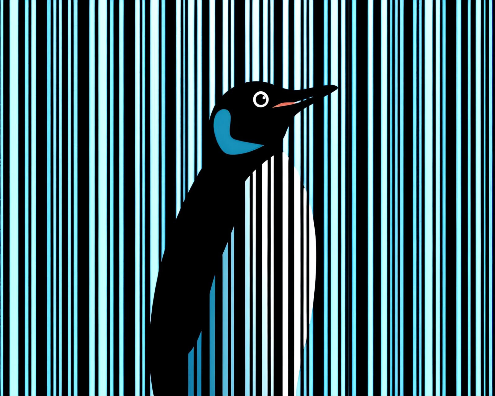 Geometric penguin waddles under low-key barcode lighting