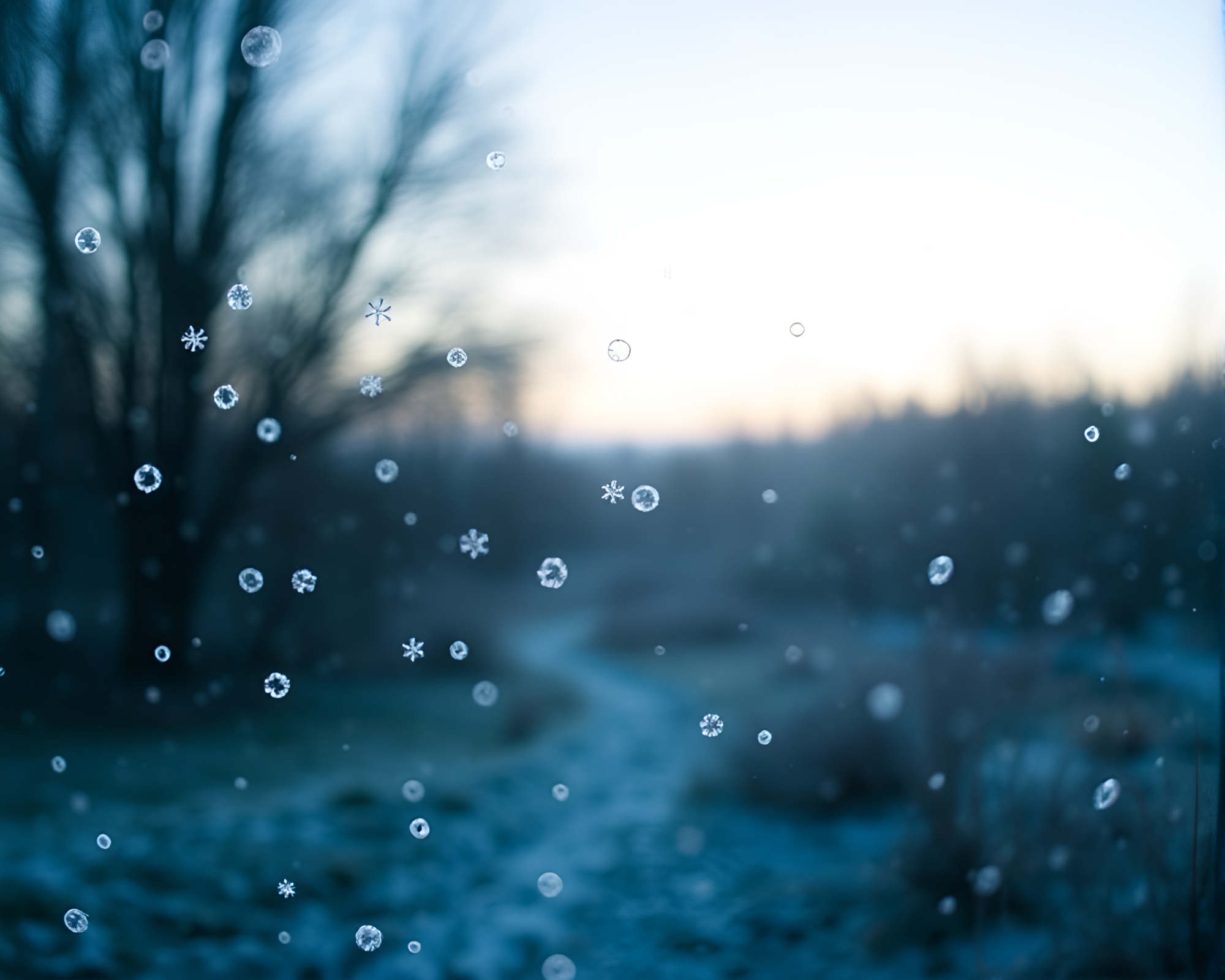 Magical Snowflakes Reflecting on Smart Contact Lens at Dawn – free AI stock image