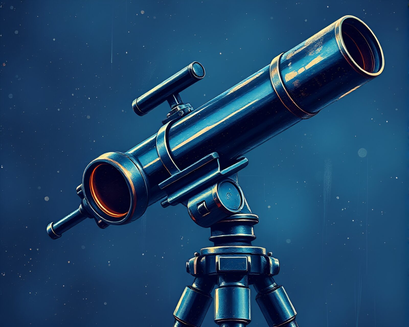 Digital painting of a vintage telescope in sapphire tones