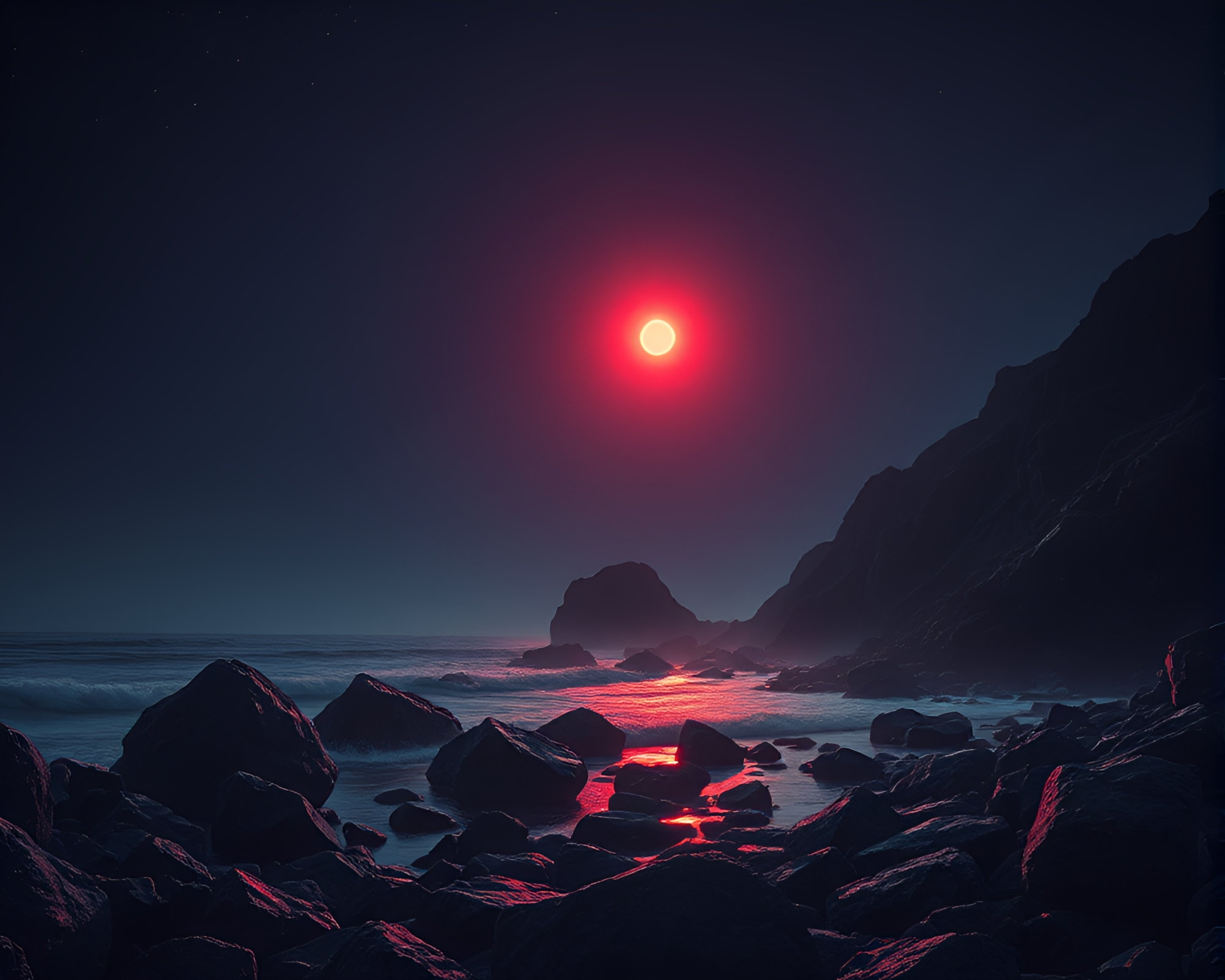 Futuristic Glow: Coastal Torchlight Minimalism – free AI stock image