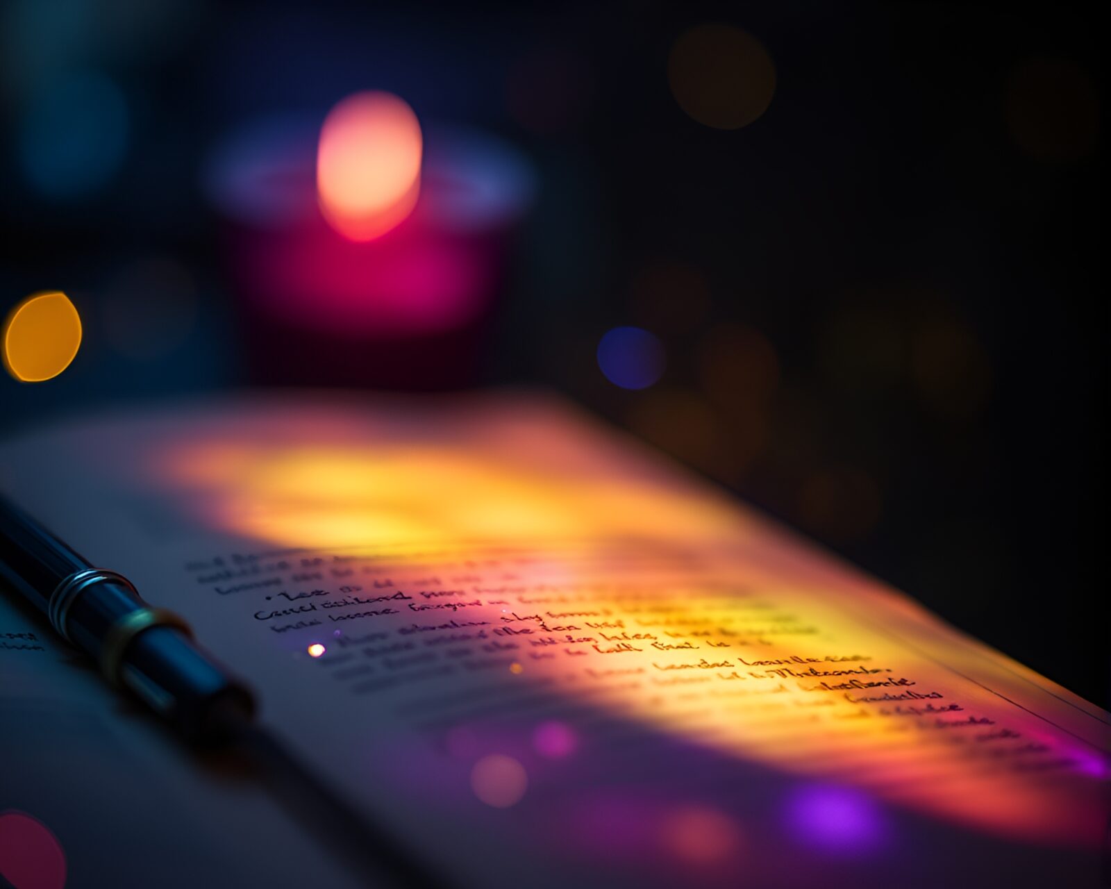 Magical bokeh effect surrounds intricate dream journal details