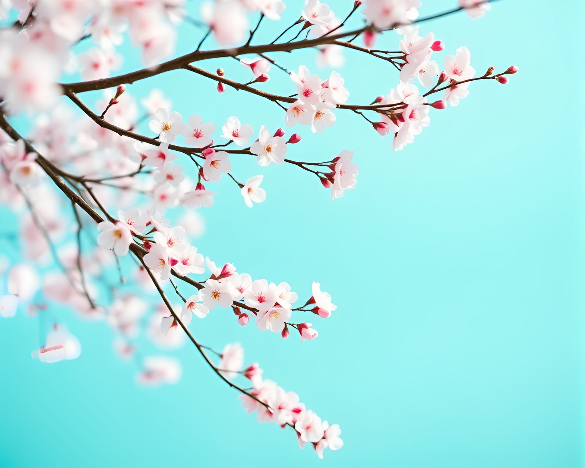 Cherry Blossom Tranquility in Flat Design Photography – free AI stock image