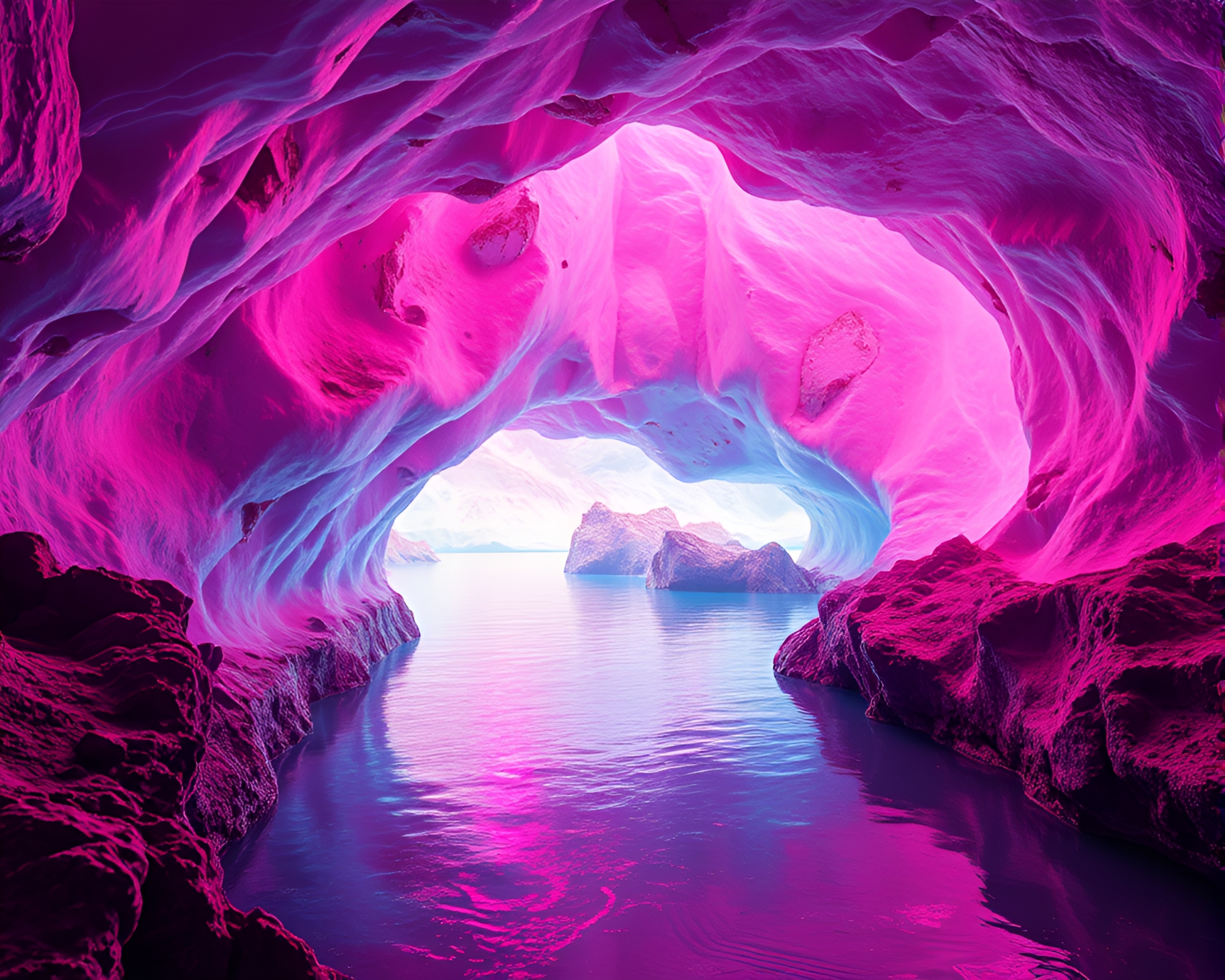 Frozen Neon Wonderland in Glacial Cavern – free AI stock image