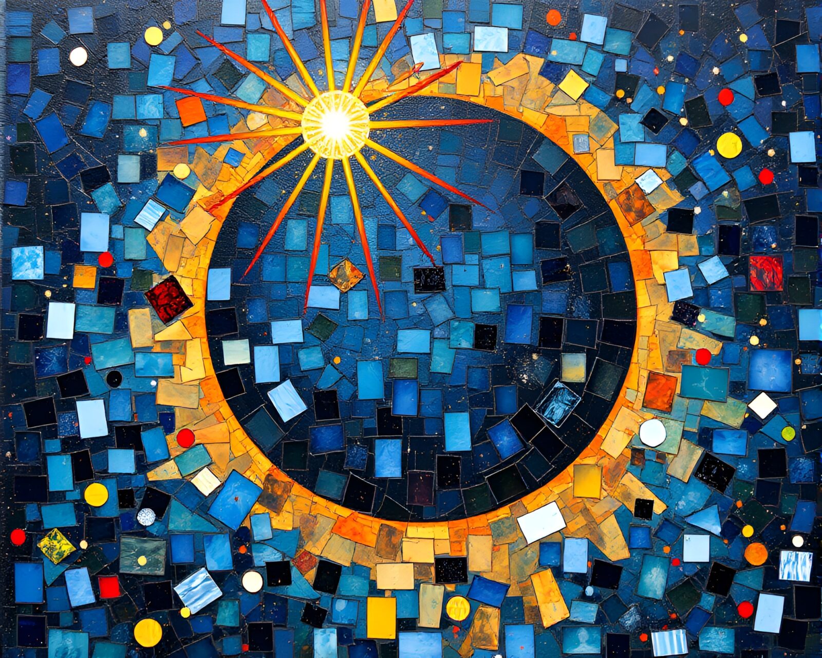 Abstract depiction of a solar eclipse in colorful splatter art