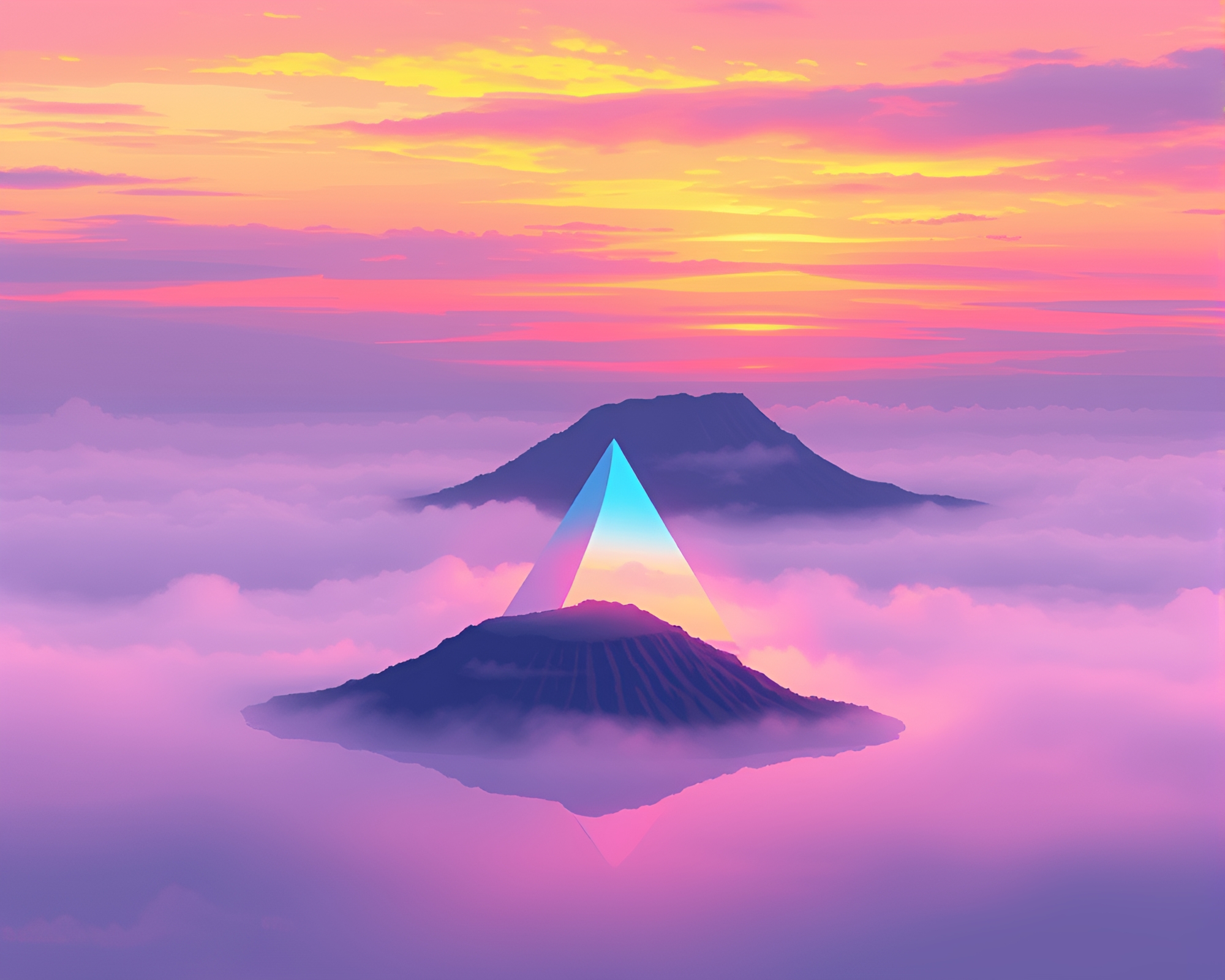 Prismatic Volcanic Island Emerging from Mist – free AI stock image