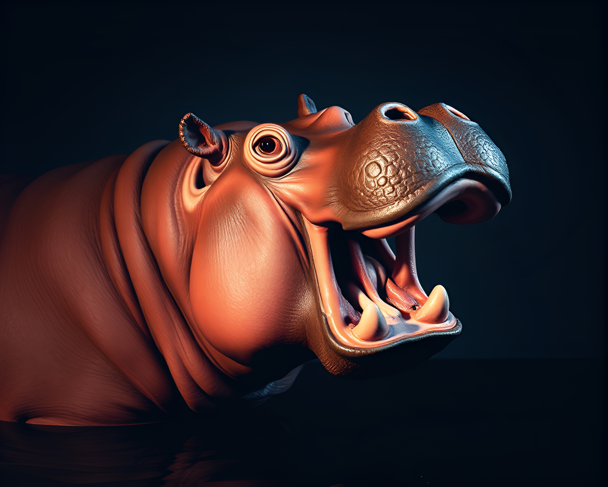 Pixelated Hippopotamus in Tilted Lithograph Frame – free AI stock image
