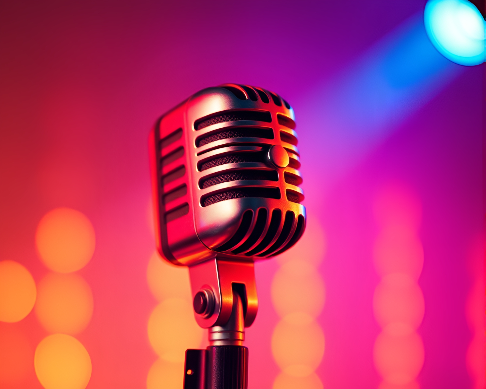 Vibrant Microphone Portrait with Contouring Details – free AI stock image