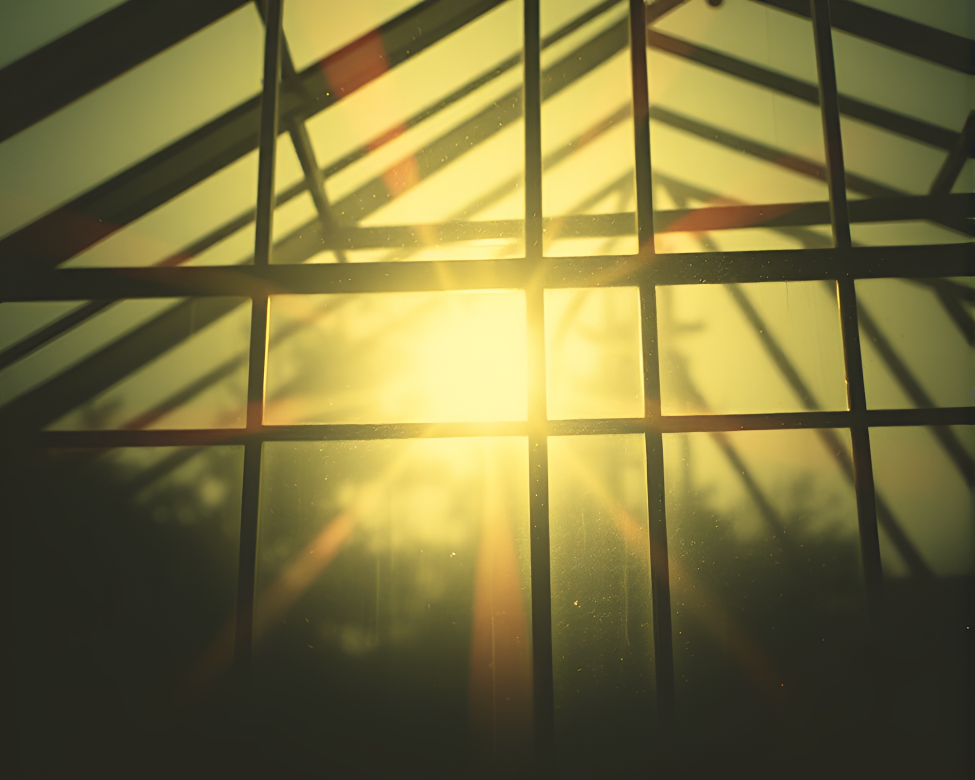 Sepia Glass Greenhouse bathed in Light Leaks – free AI stock image
