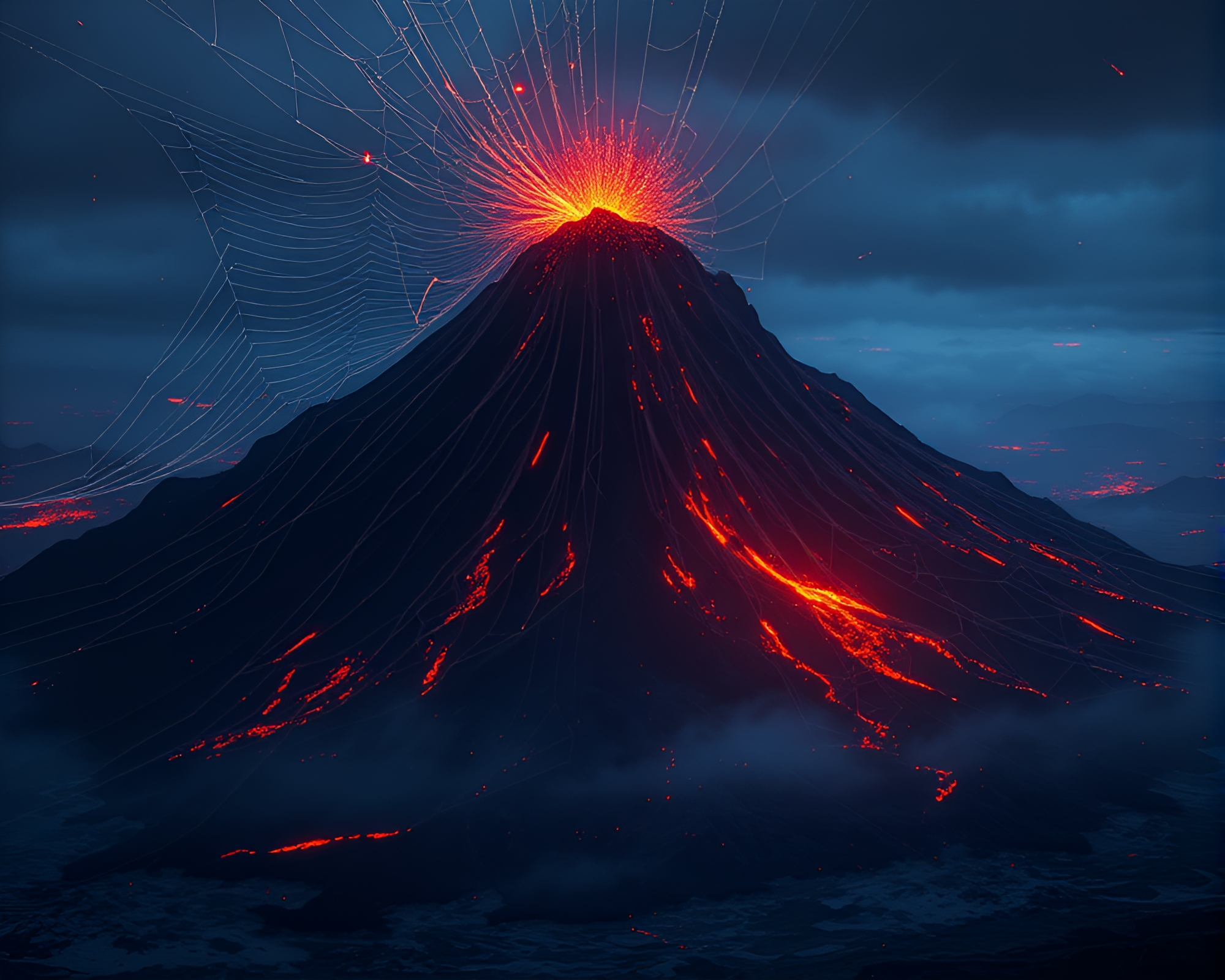 Volcanic Island Cobweb Glitch Art Creation – free AI stock image