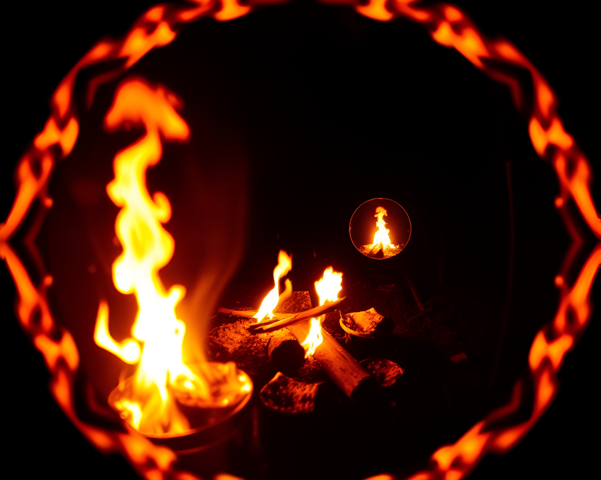 Symmetrical Bonfire Mirage in Film Noir Style – free AI stock image