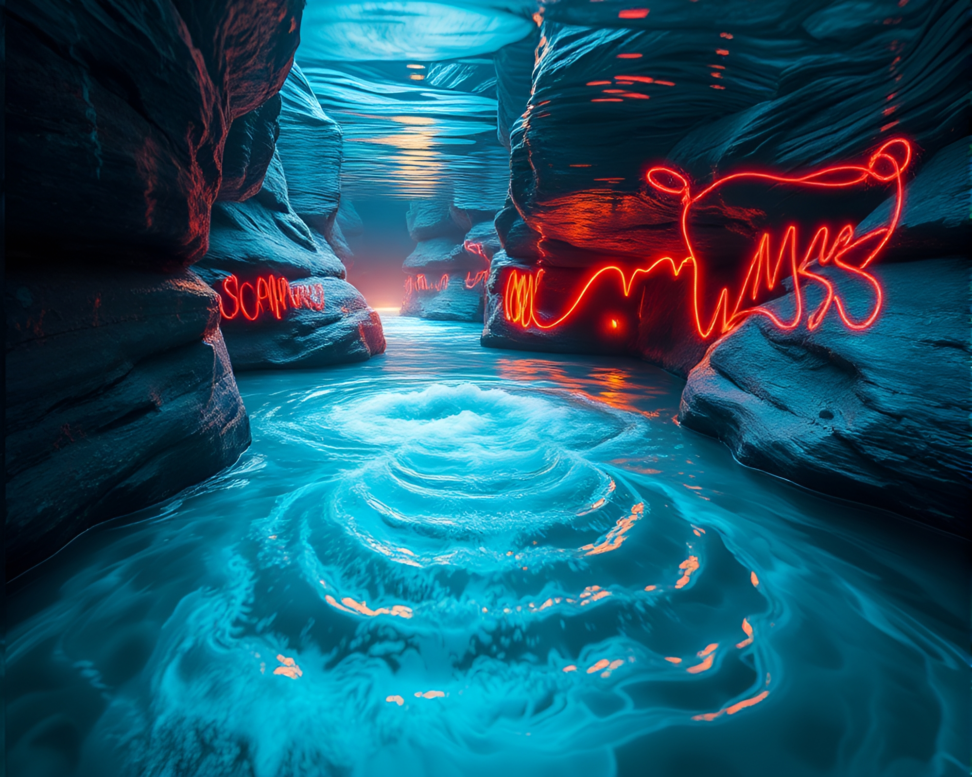 Neon Canyon Whirlpool: Subsurface Scattering Graffiti Art – free AI stock image