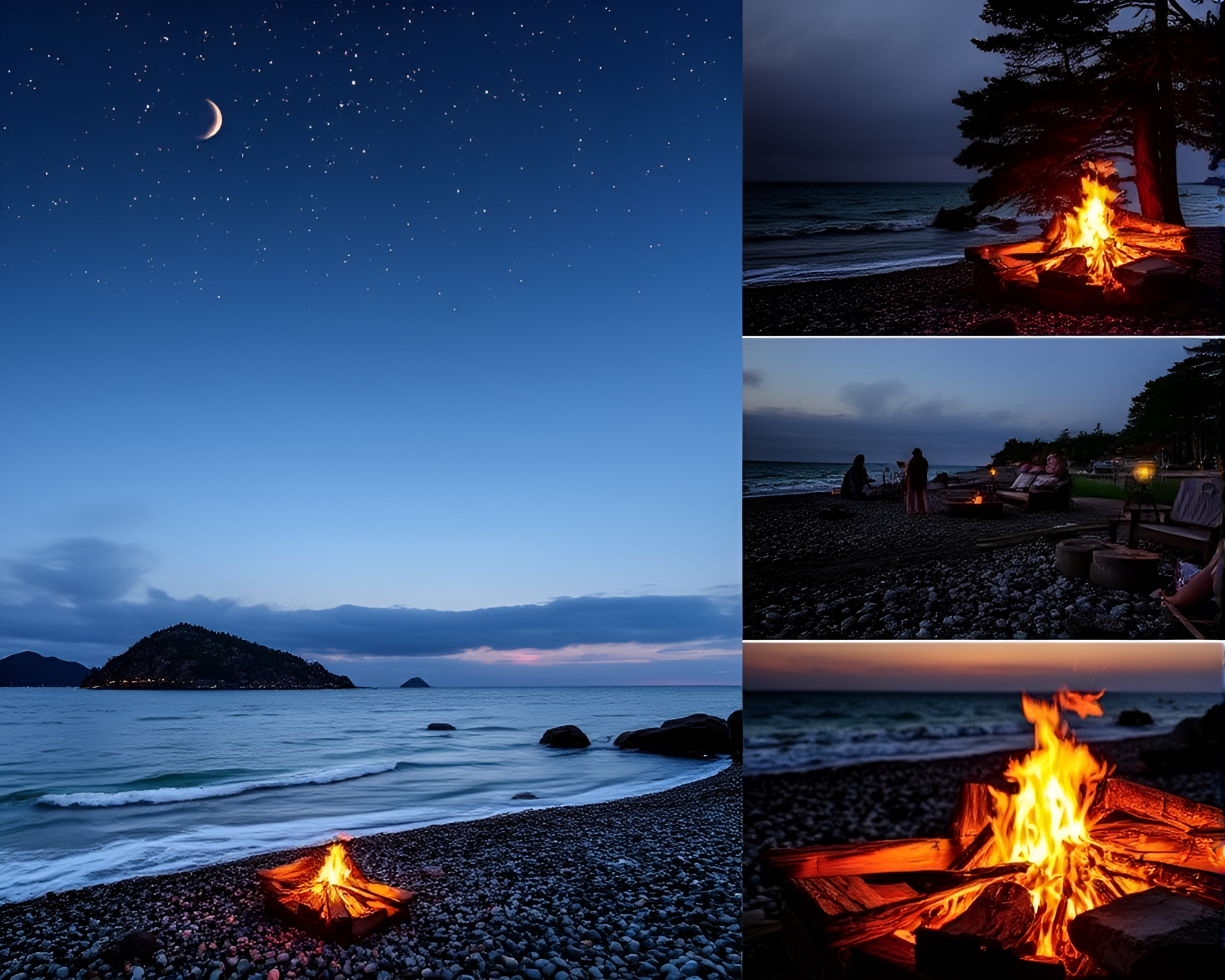 Gilded Pebble Beach Bonfire Collage Art – free AI stock image