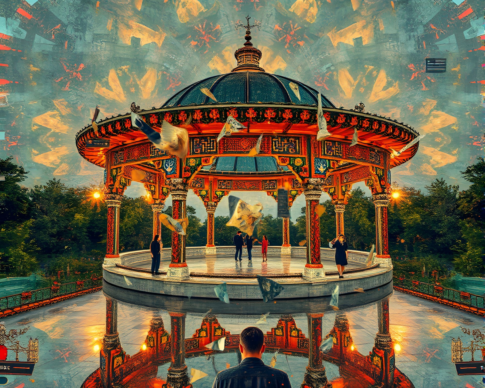 Vibrant Kaleidoscope Pavilion: Oil-Rich Photocollage Fantasy – free AI stock image