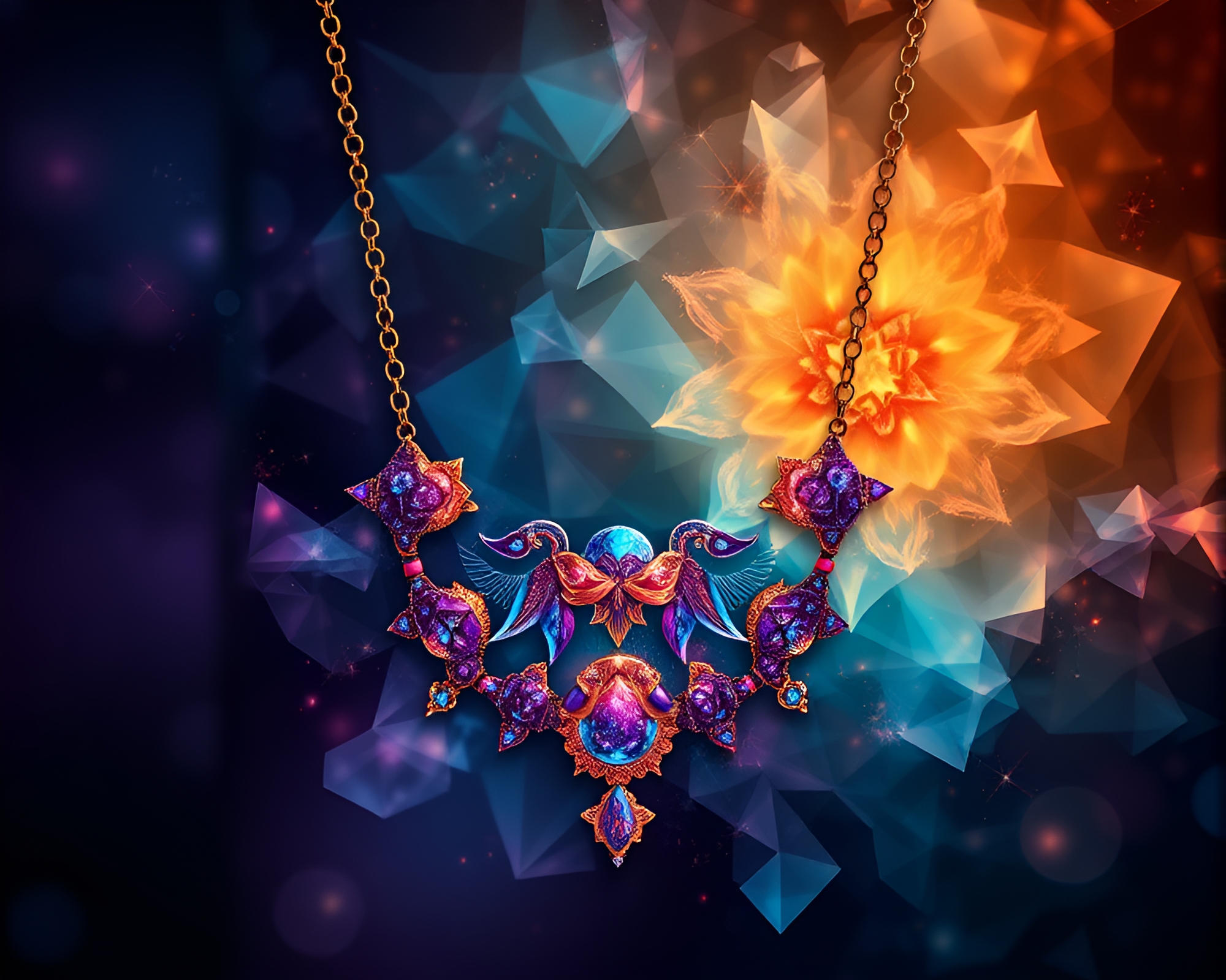 Digital Fractal Necklace Underpainting: Digital Bloom Composition – free AI stock image