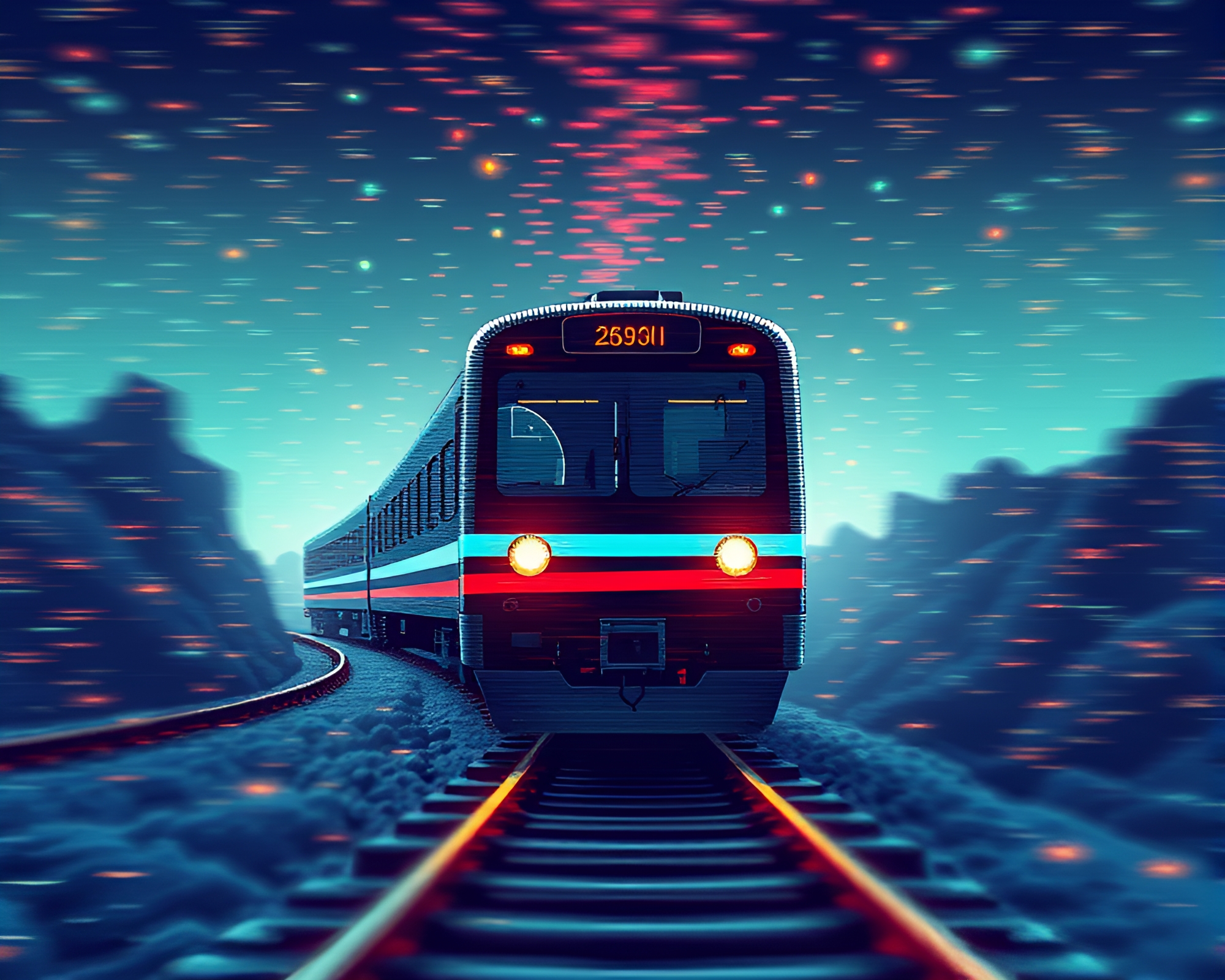 Pixelated Magnetic Levitation Train in Cel Shading Style – free AI stock image