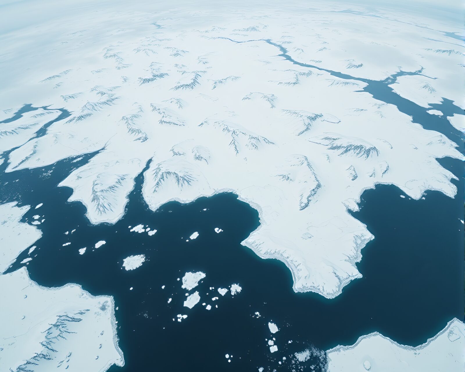 Fantastical chimera in icy, snow-covered tundra from above