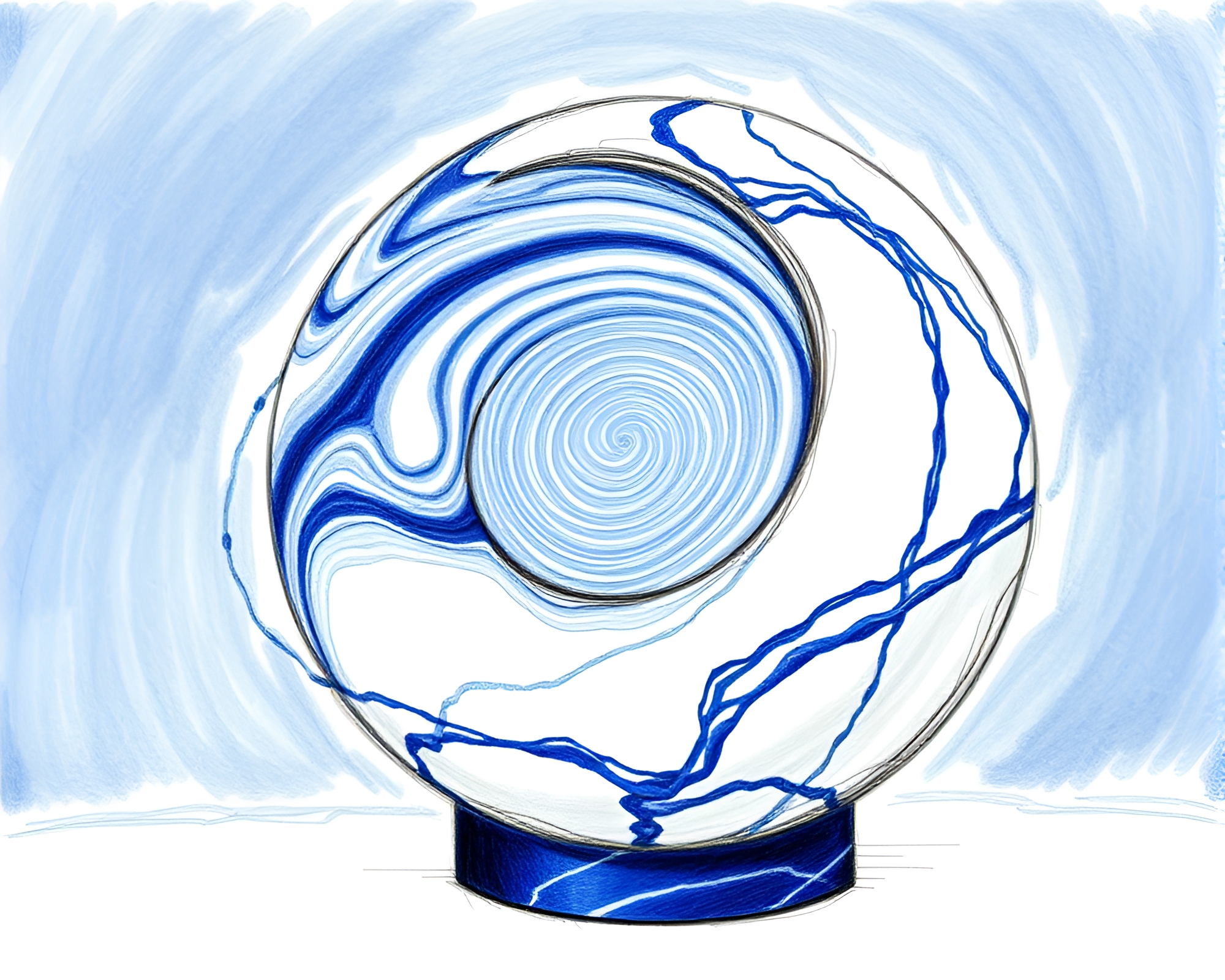 Marble sculpture of fingerprint swirl in cobalt blue – free AI stock image