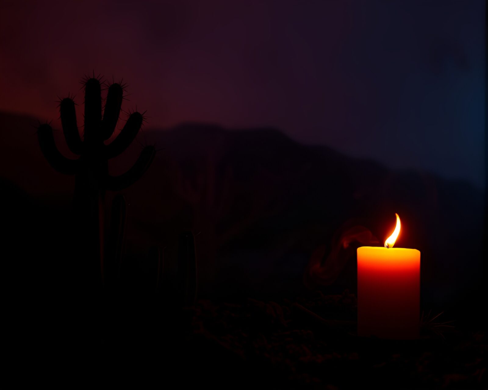 Mystical silhouette of a neon cactus in volcanic smoke