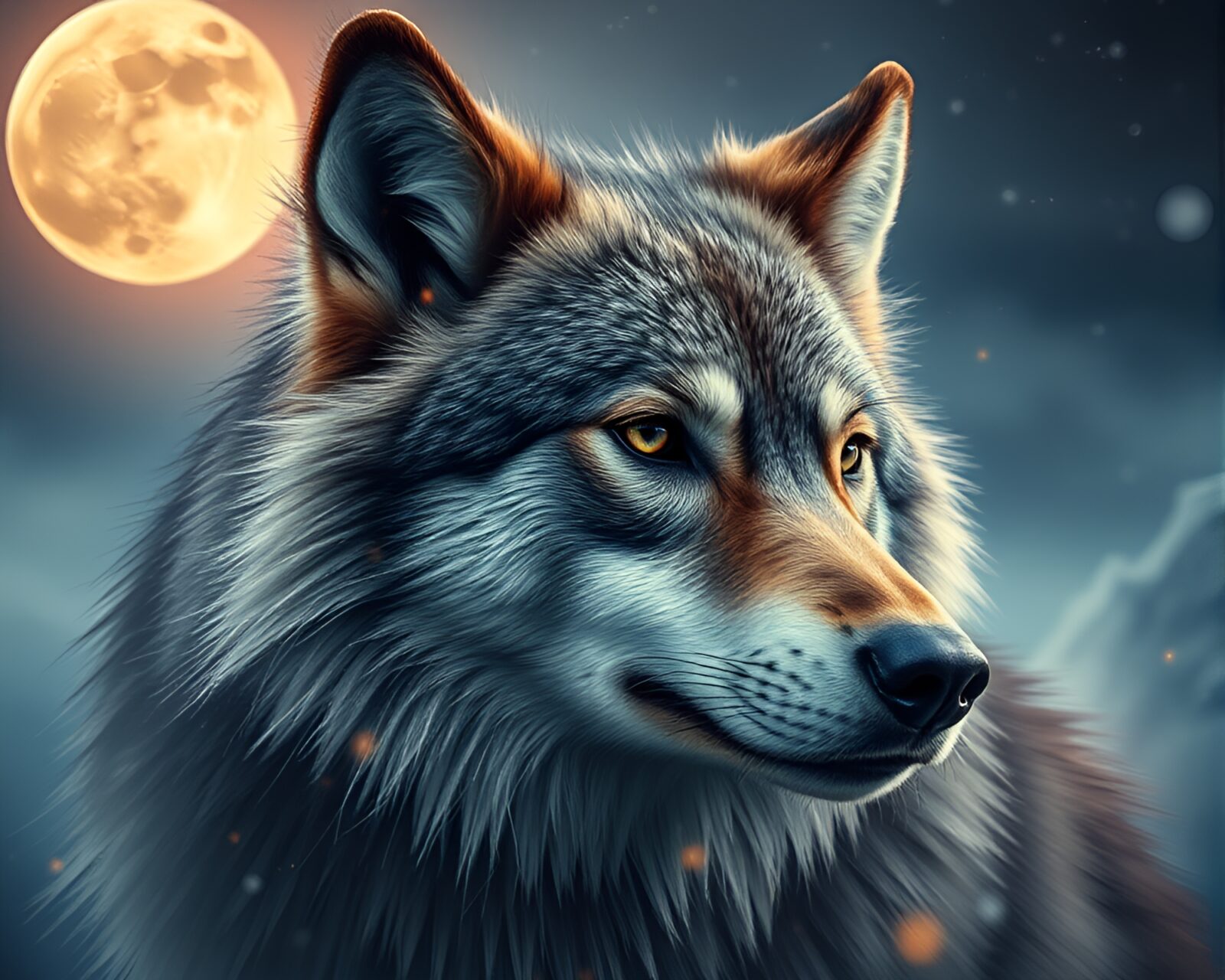 High saturation moonlit wolf in zoom burst effect