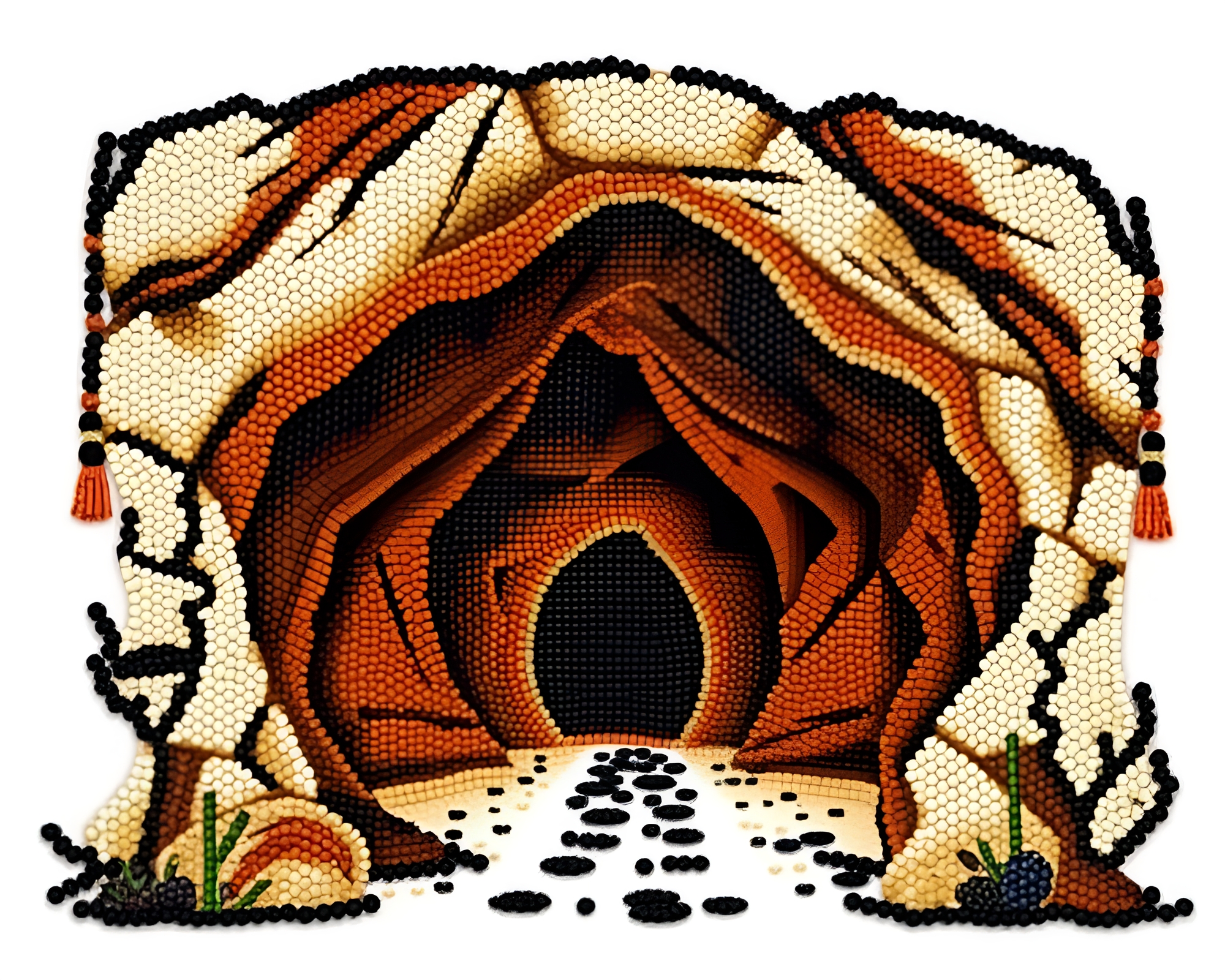 Savannah Cave Entrance Beadwork – free AI stock image