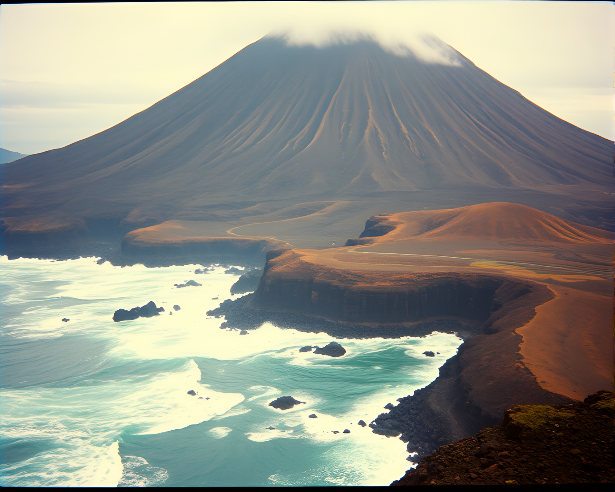 Ethereal Motion Capture on Volcanic Island – free AI stock image