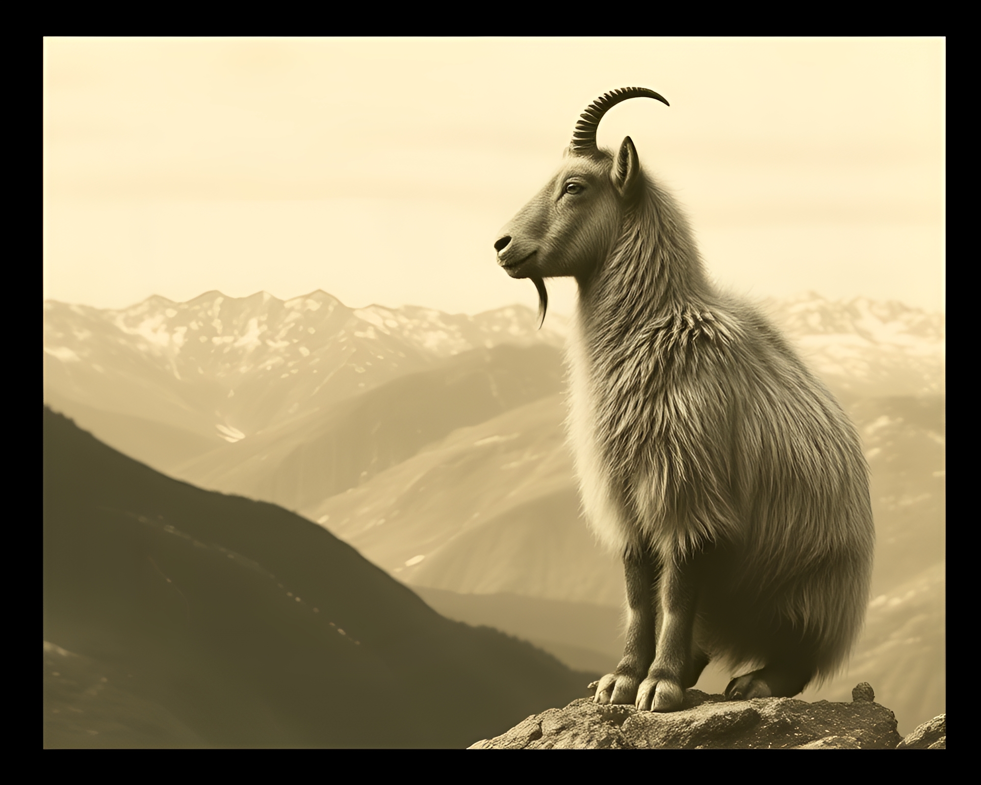 Panoramic Sepia Mountain Goat ASCII Art Landscape – free AI stock image