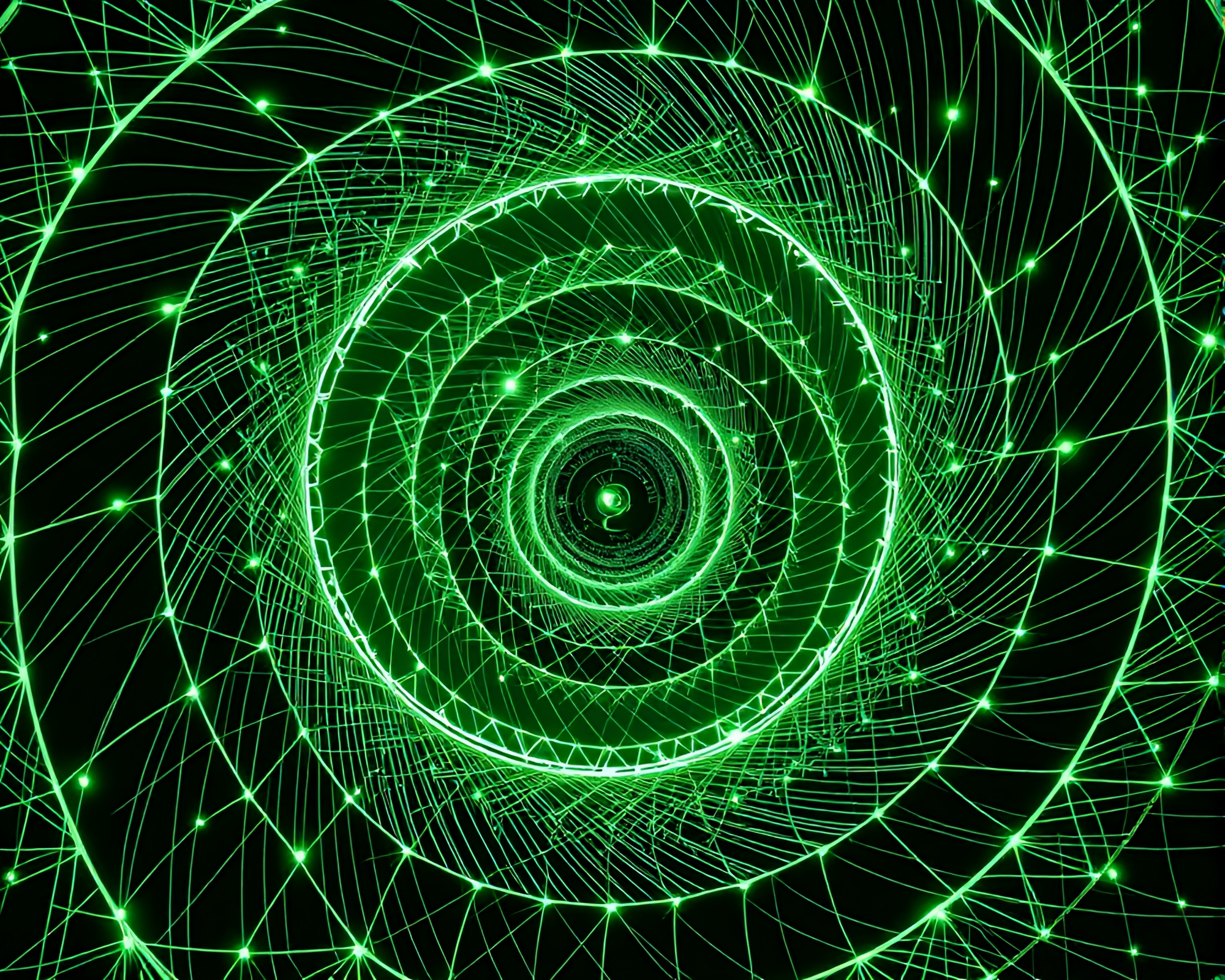 Fibonacci Spiral Time Vortex in Mint Green Wireframe – free AI stock image