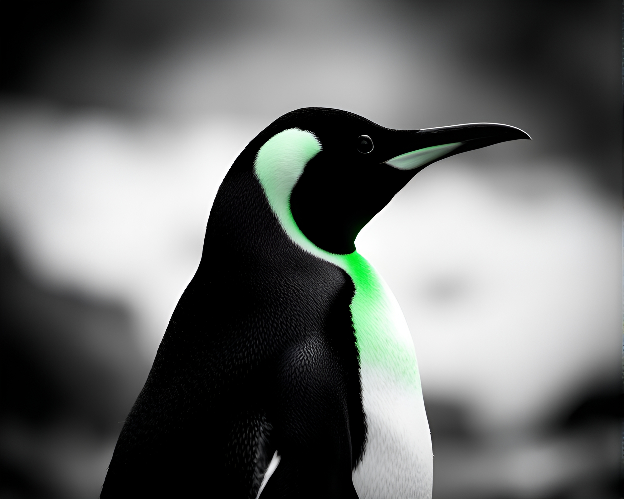 Arctic Penguin Dancing in Green Glare – free AI stock image