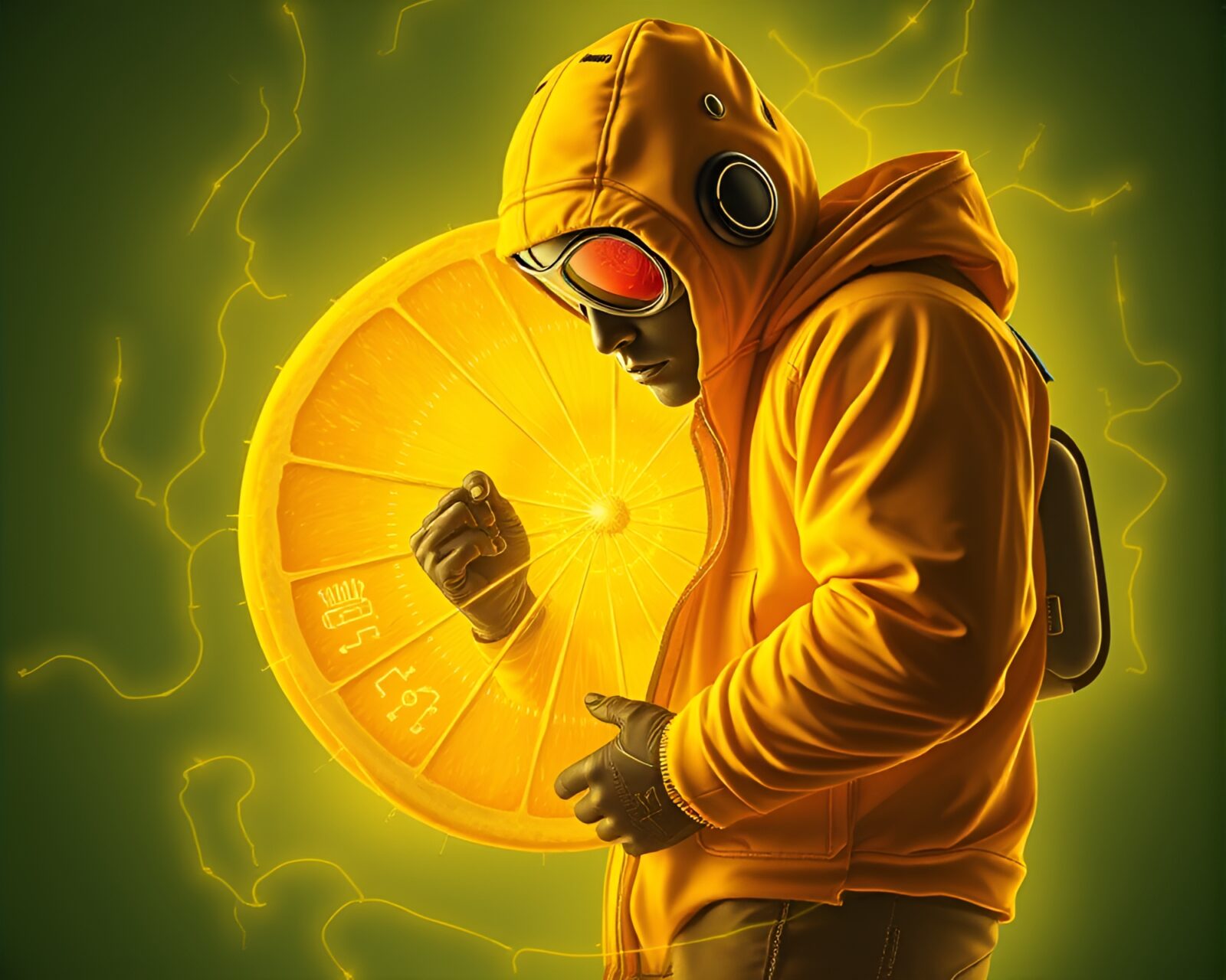 Futuristic x-ray design of a vigilante in yellow light