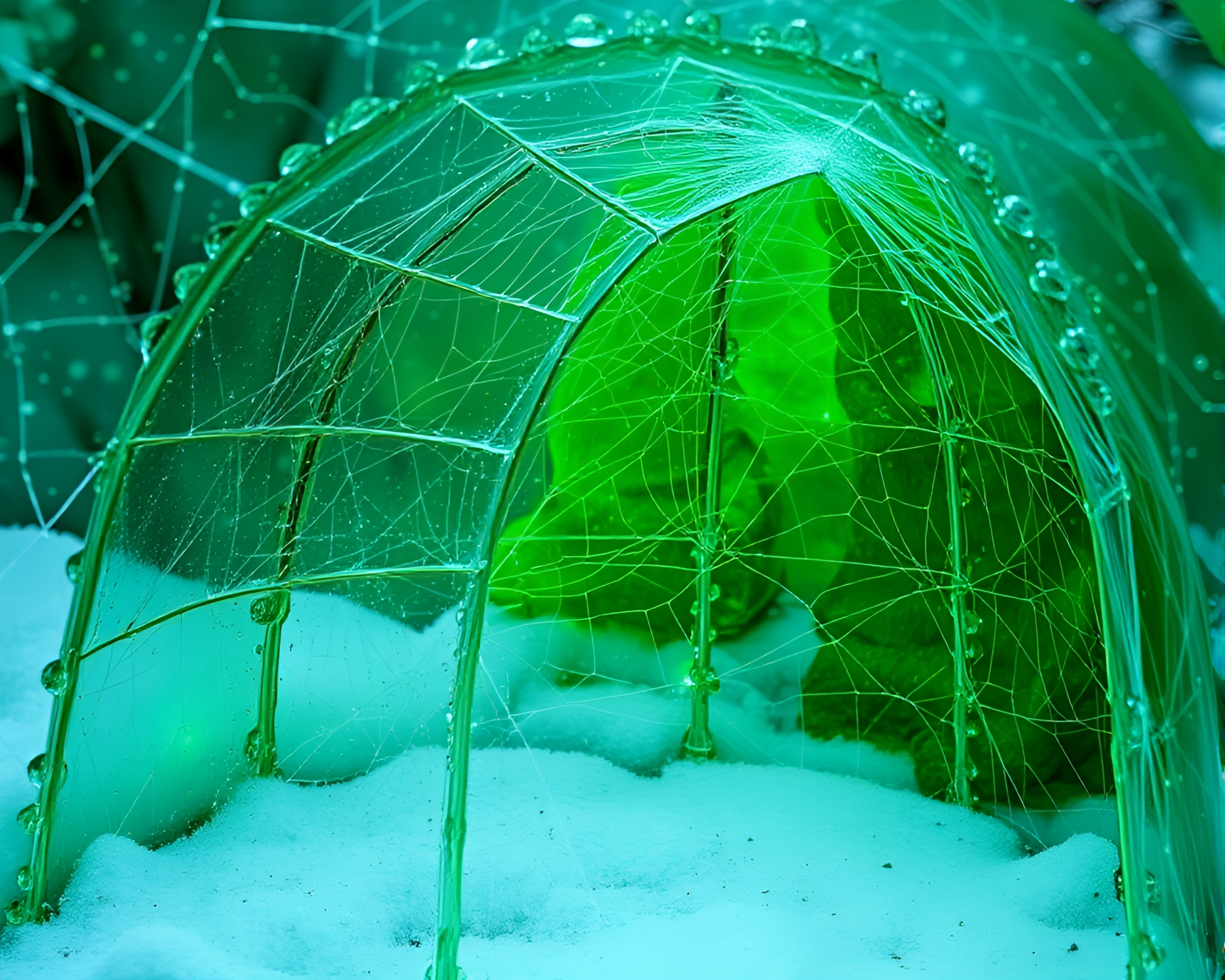 Ethereal Glass Igloo in Enchanted Forest Green Glow – free AI stock image