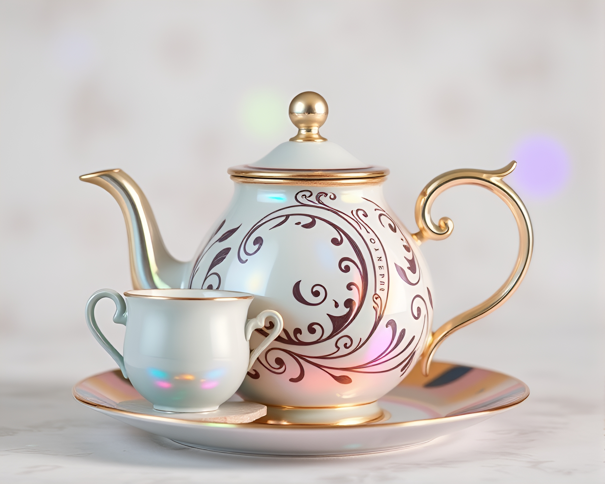 Whimsical Spiral Tea Party with Iridescent Accents – free AI stock image