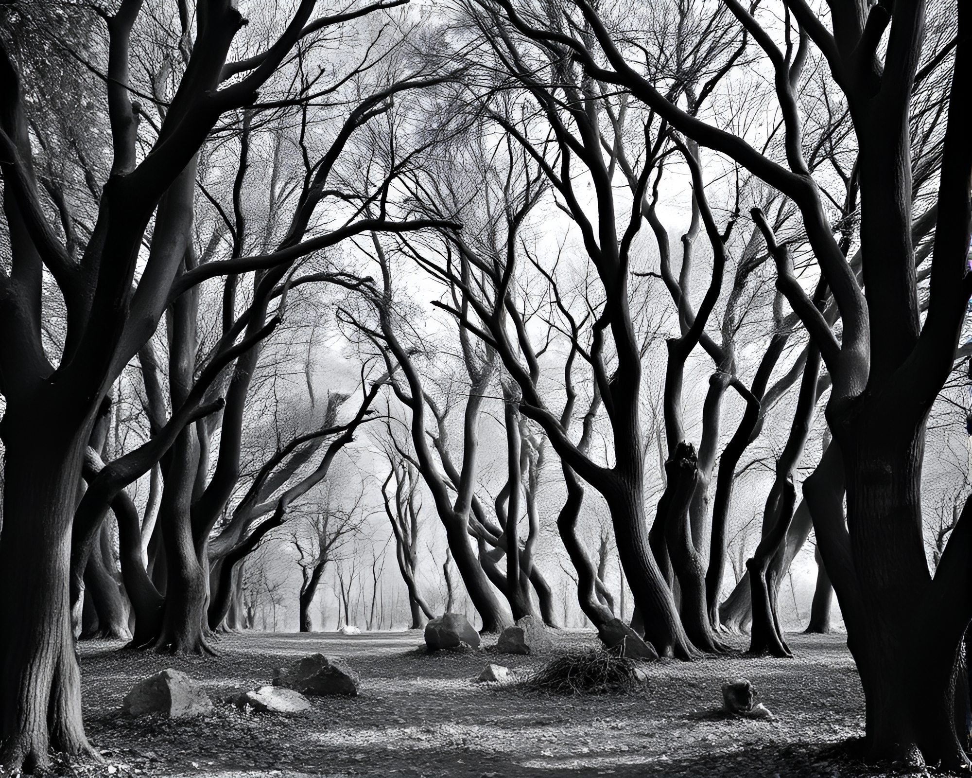 Enchanted Woodland Beadwork: Monochrome Blue Retro Film – free AI stock image