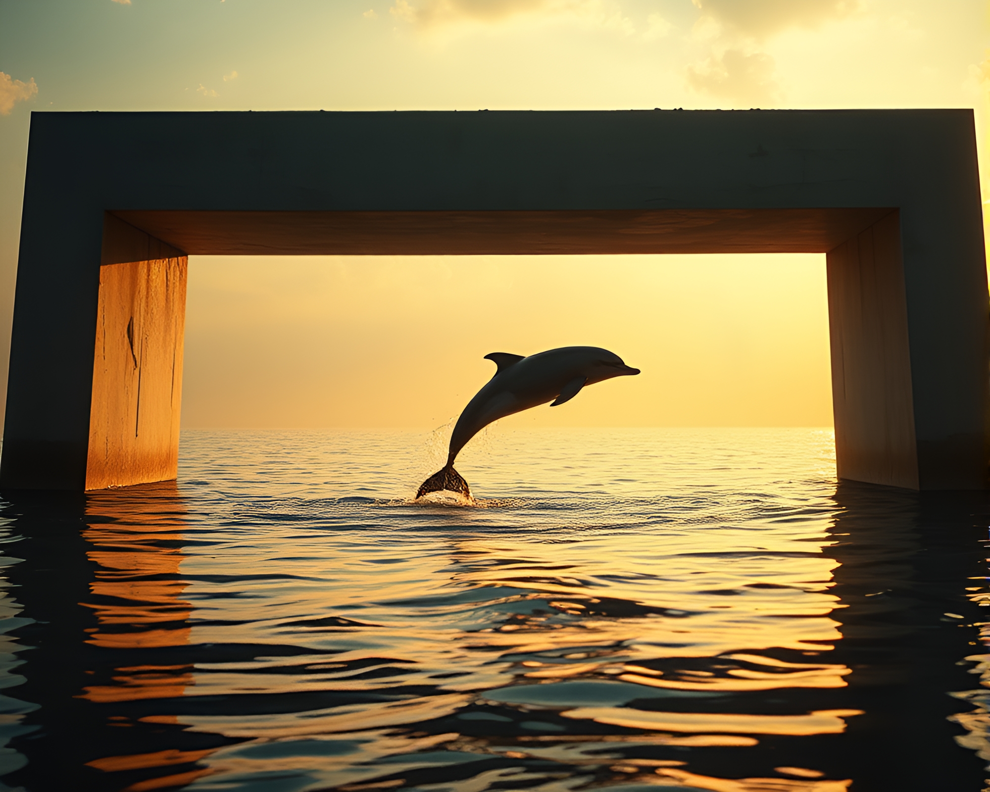 Morning Glow: Amazon River Dolphin in Architectural Frame – free AI stock image