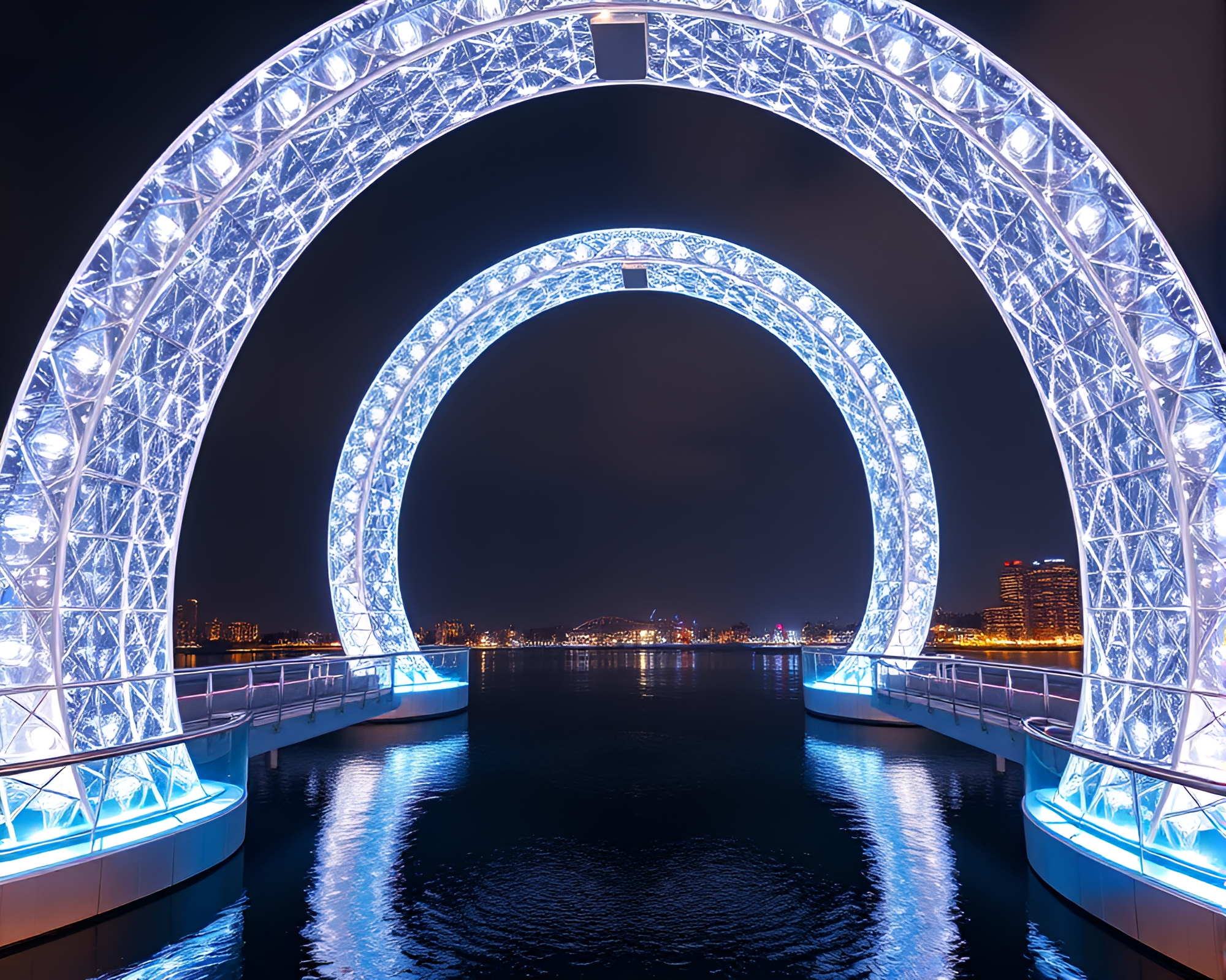 Glass Bridge Opera House Glow Circular Frame Composition – free AI stock image