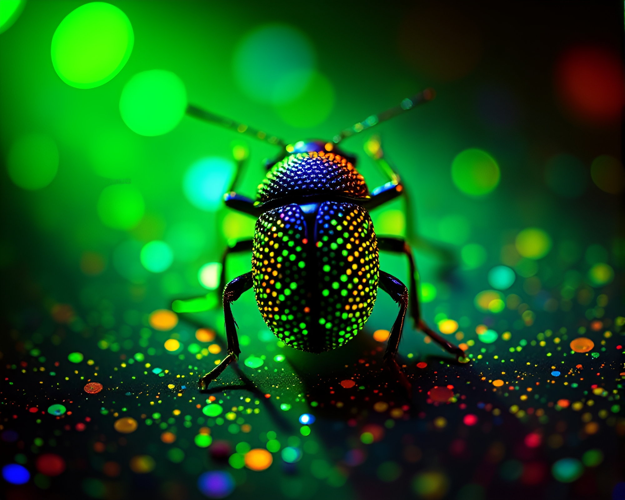 Beetle Emerge: Holographic Pointillist Masterpiece – free AI stock image